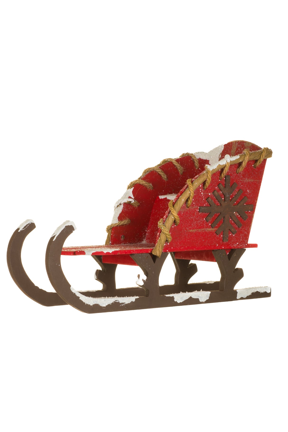 12.25" Red Wooden Well-Loved Snowy Sleigh