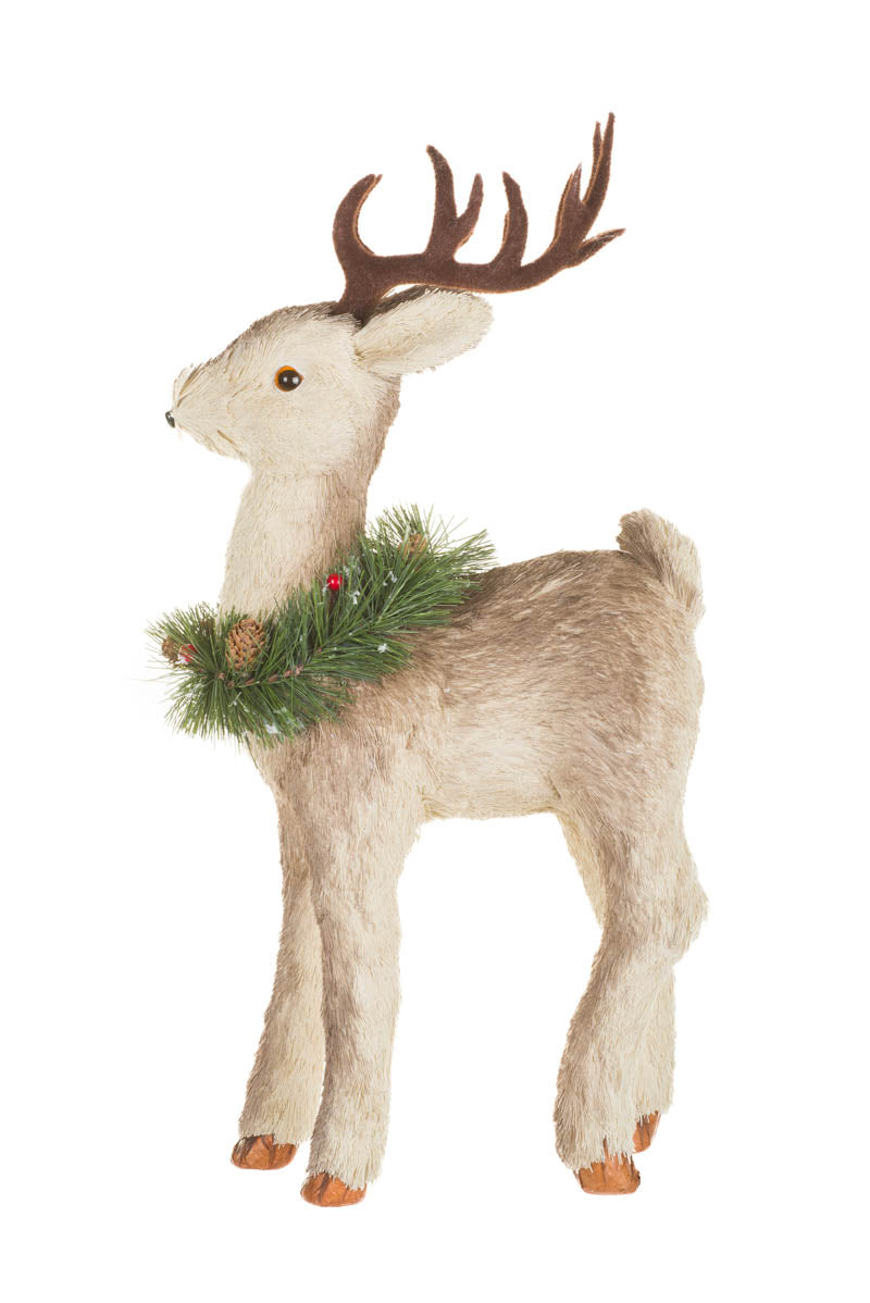 19.5" Furry Brown Fabric Reindeer Figurine with Collar