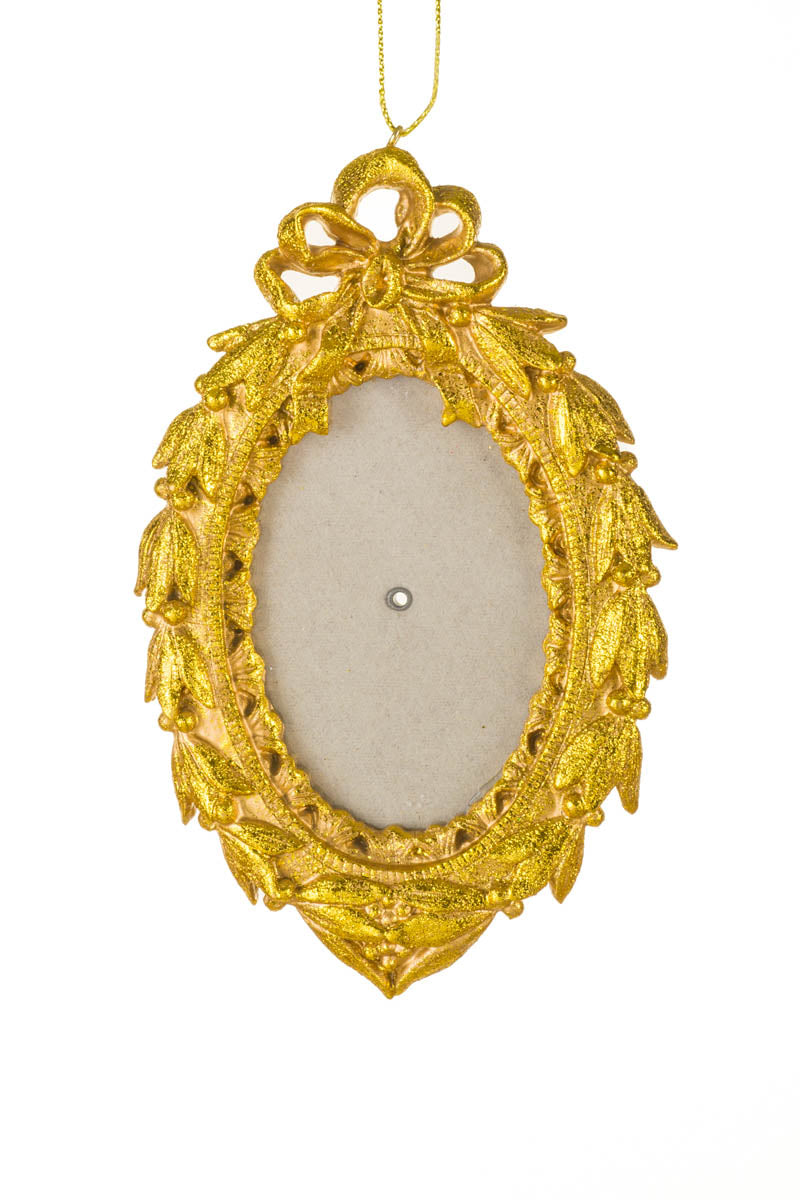 5.5" Oval Hanging Gold Resin Wreath Photo Frame Ornament with Glass Cover