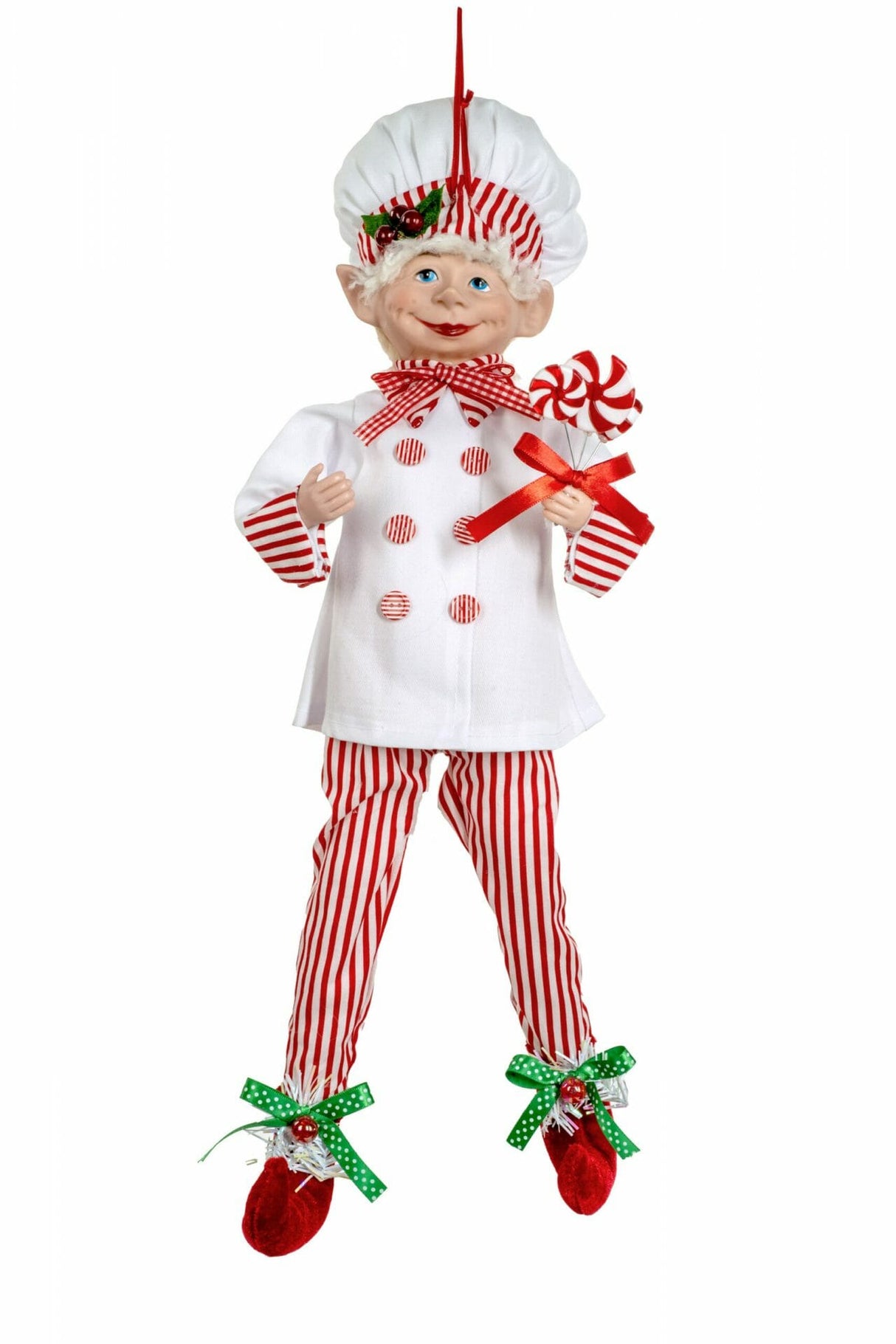 20" Hangable Red and White Cloth Candy Elf Figurine with Adjustable Legs
