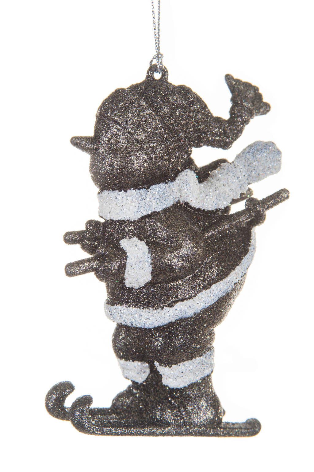 4" Hangable Bronze and White Acrylic Skiing Santa Ornament Wearing A Scarf
