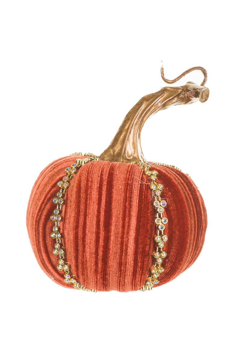 4" Glossy Orange Velveteen Pumpkin Accent