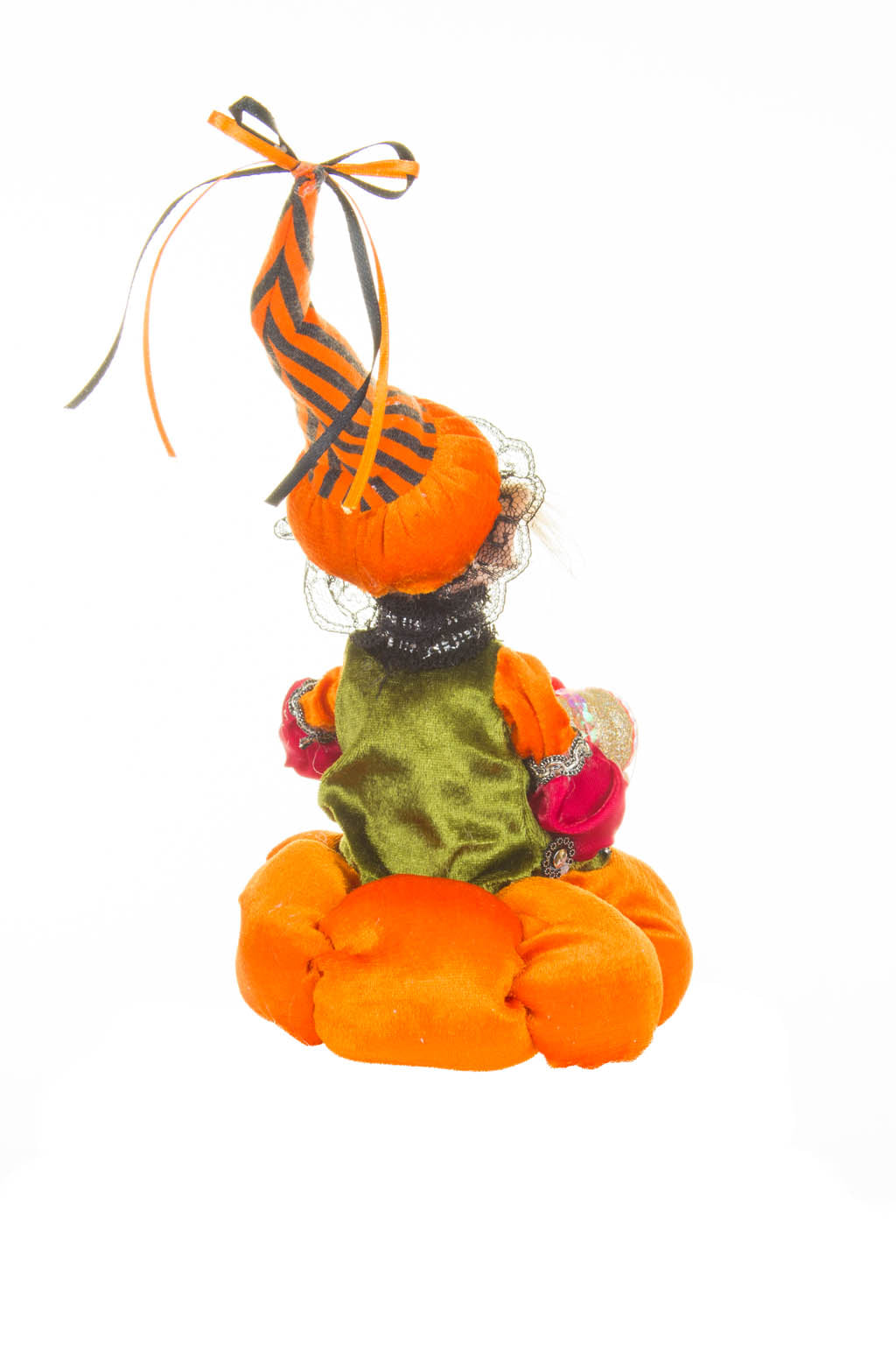 15" Orange and Green Cloth Elf Girl Doll with Pumpkin Hat