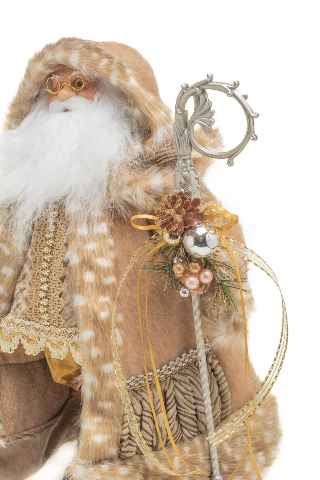 19" Beige and Gold Woolen Nordic Santa Figurine with Scepter