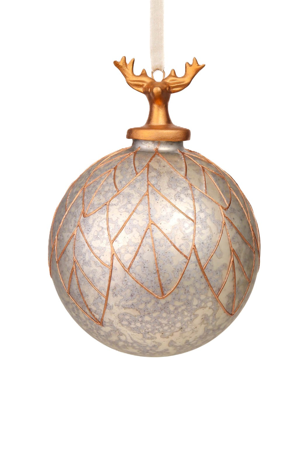 4.3" Hanging Splotched Gray and Gold Porcelain Deer Head Ornament
