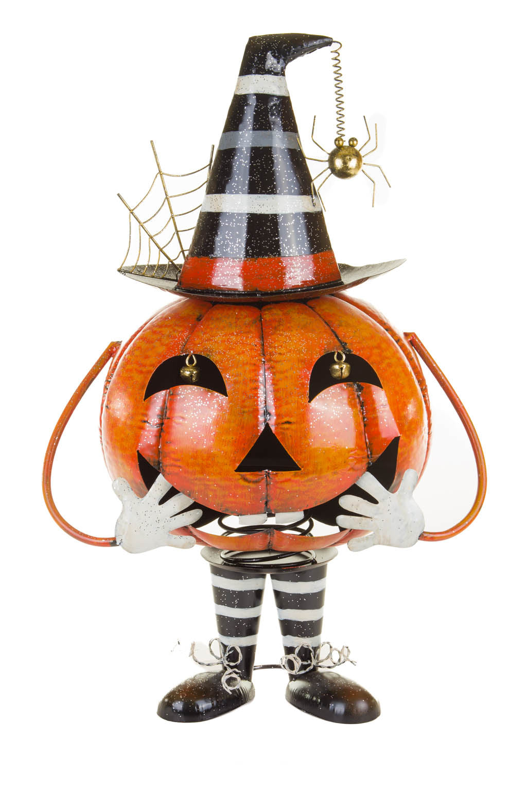28" Orange and Black Metal Bouncy Pumpkin Ornament