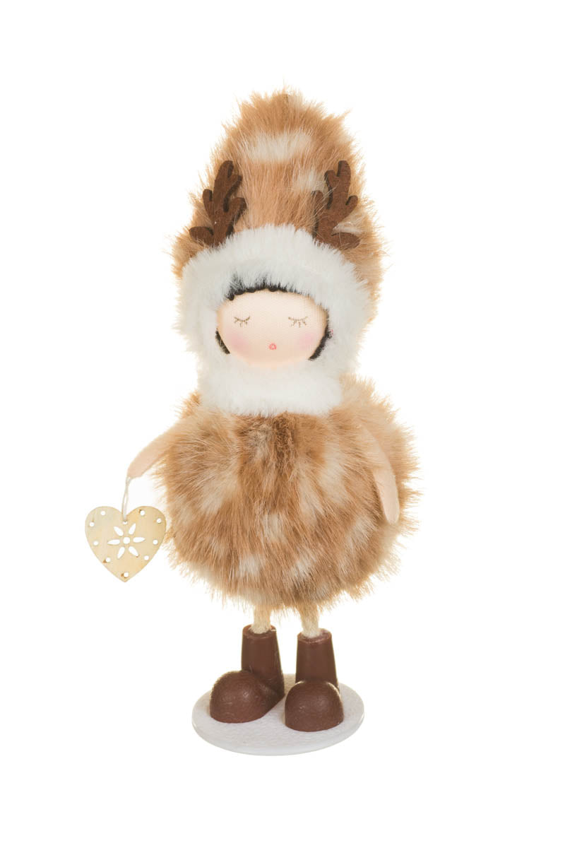 7" Hangable Spotted Brown Fabric Puffball Fawn Girl Doll