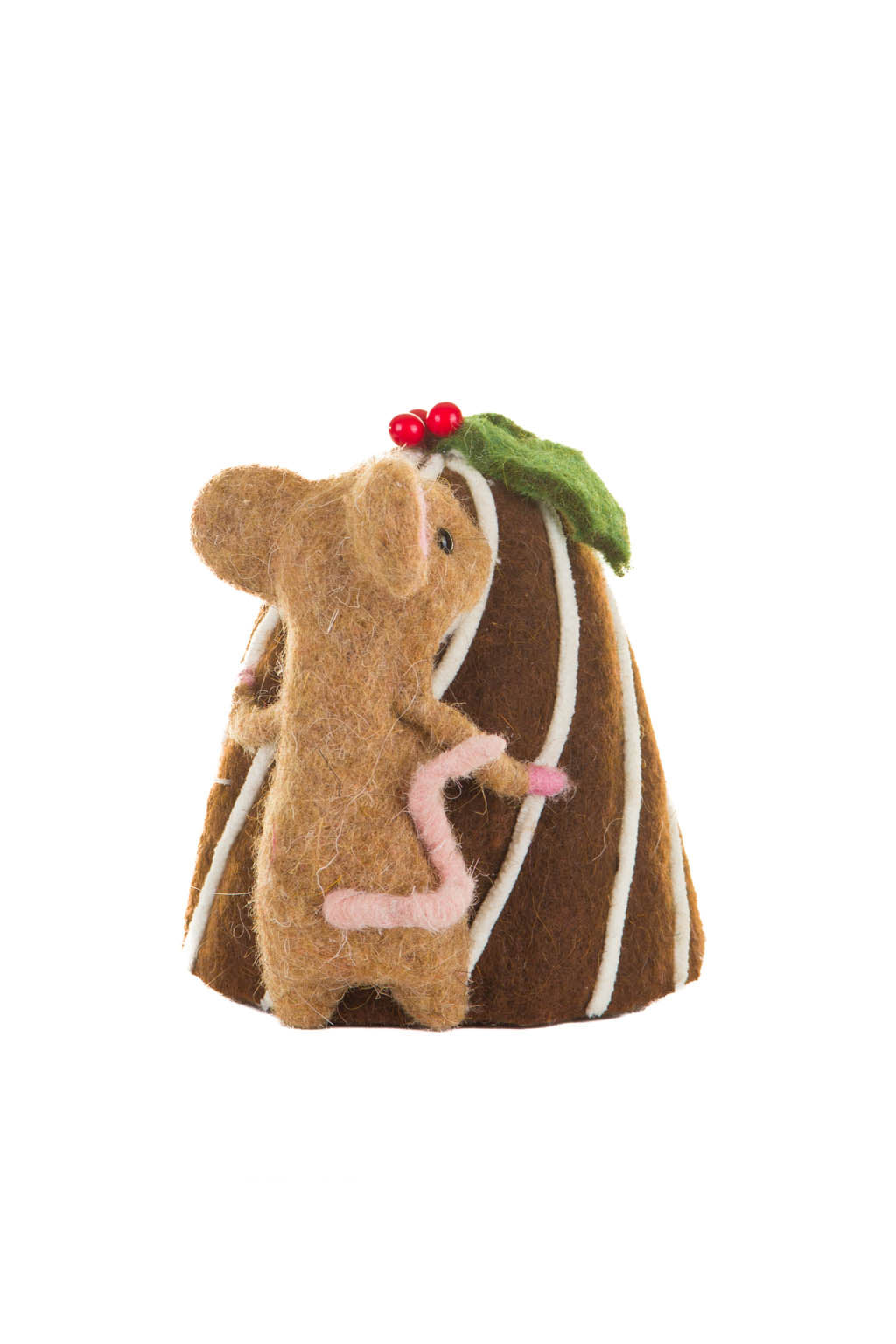 5.5" Brown Fleece Mouse Figure with Swirly Cake