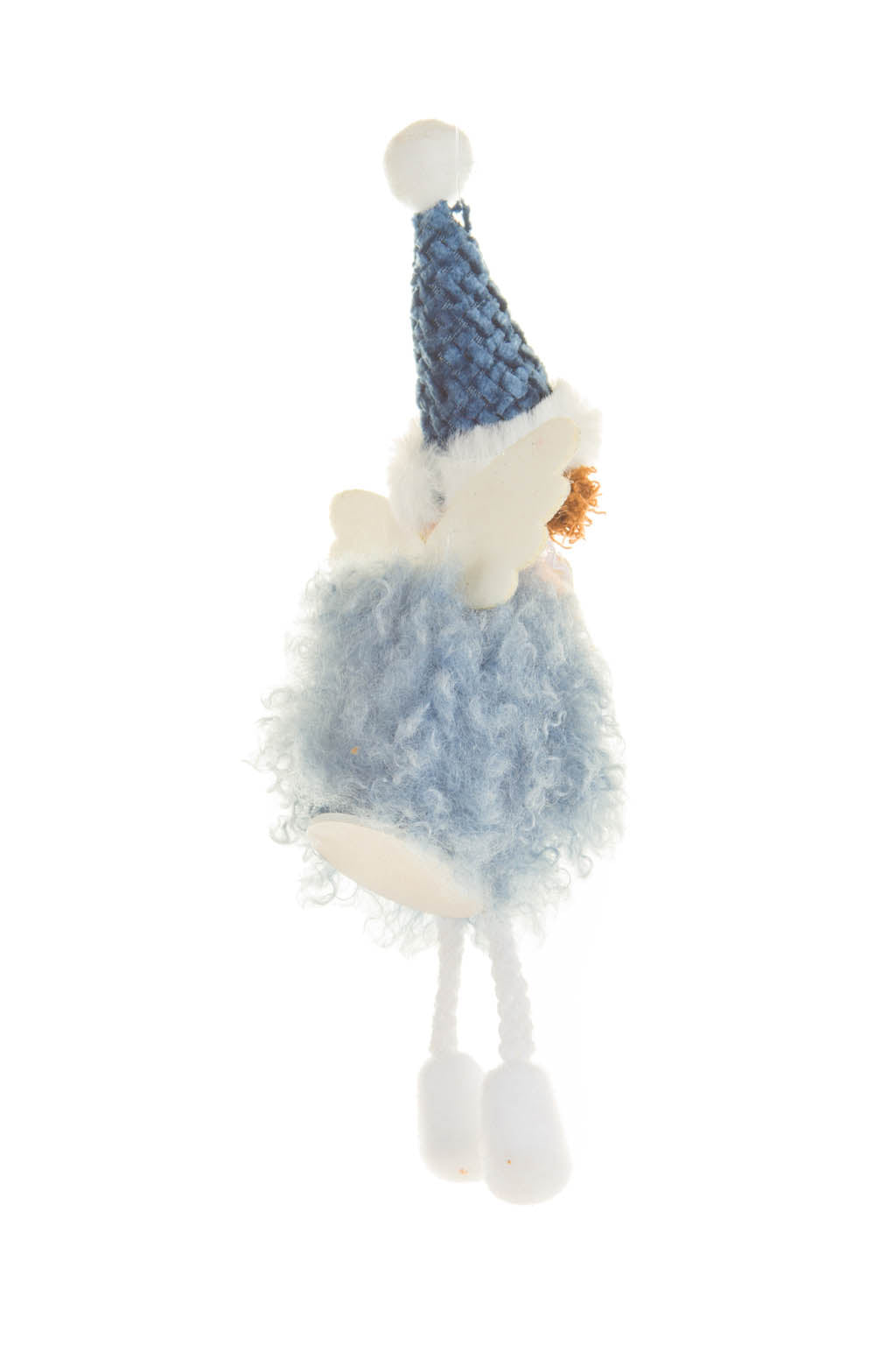 8.25"Hangable Navy and Silver Cotton Cozy Angel Ornament with Fluffy Trunk
