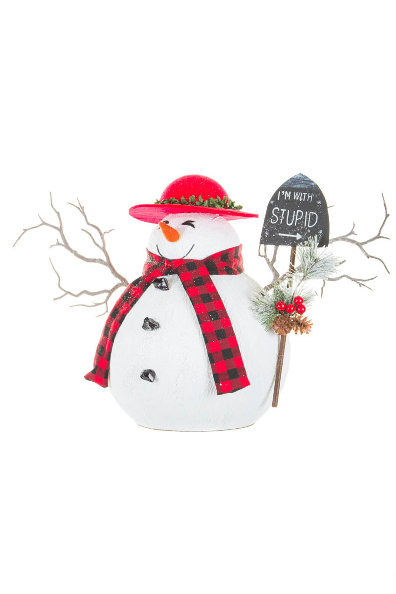 25" Sparkly White and Red Foam Snowman Figurine Holding "I'M with Stupid" Sign
