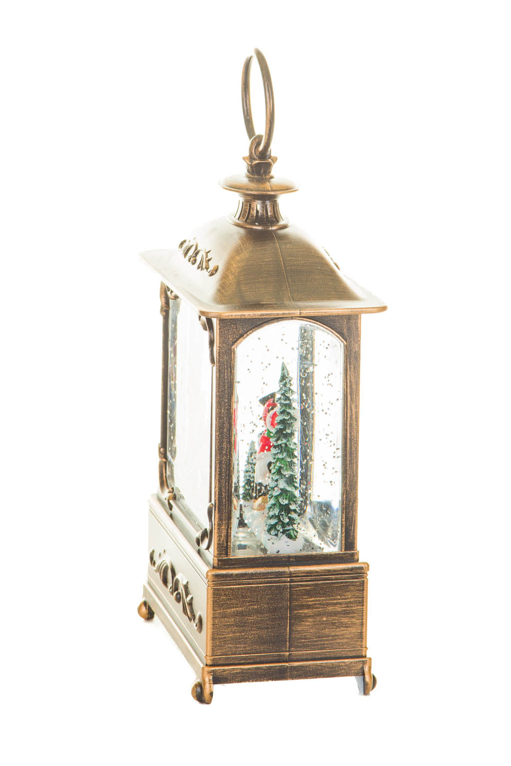 8.6" Bronze Plastic Lantern Warm White LED Snow Globe with Skiers