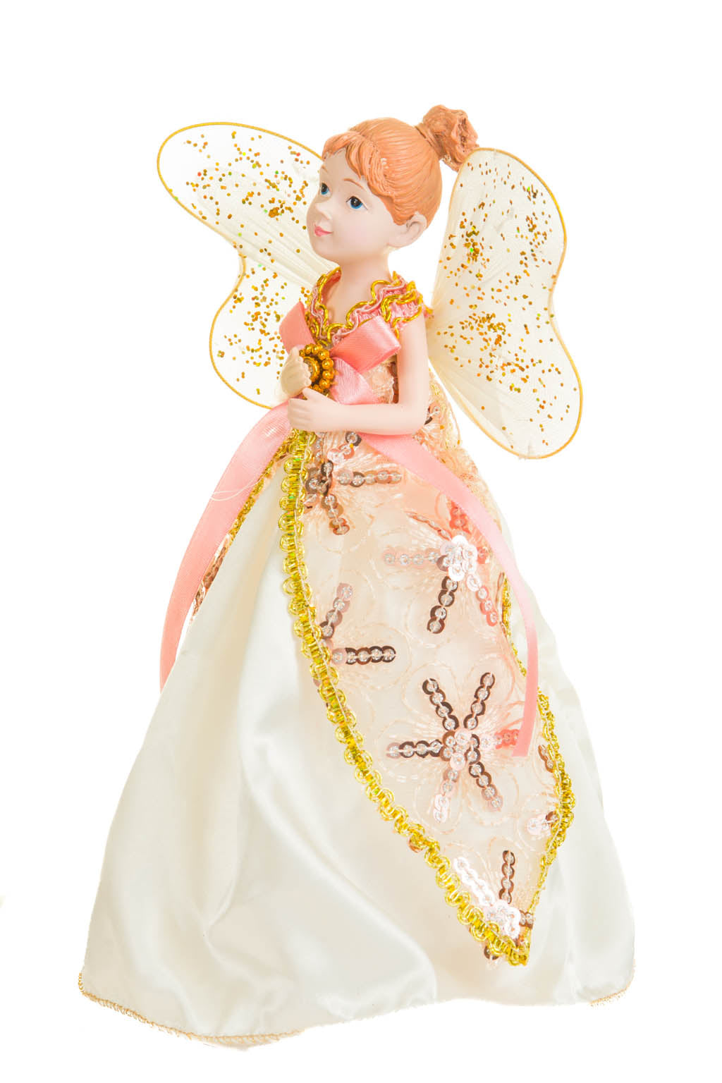10" Striped Pink and White Cloth Fairy Figurine with Angel Wings