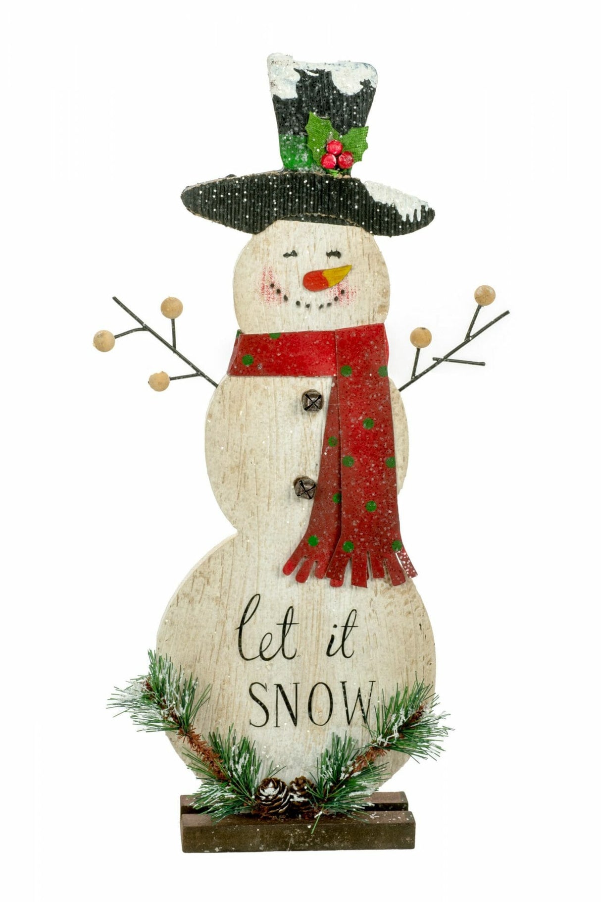 16.75"Beige Wooden Smiling Snowman