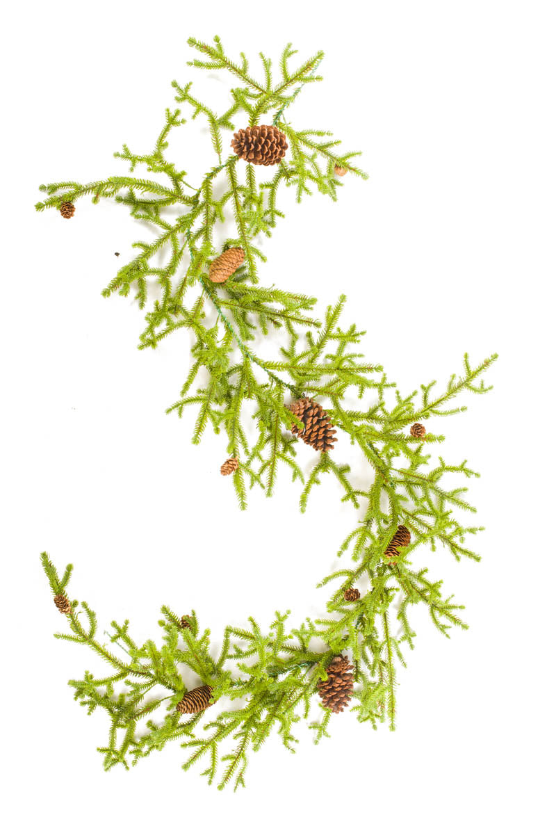 72" Hangable Green Plastic Norway Spruce Garland with Pinecones