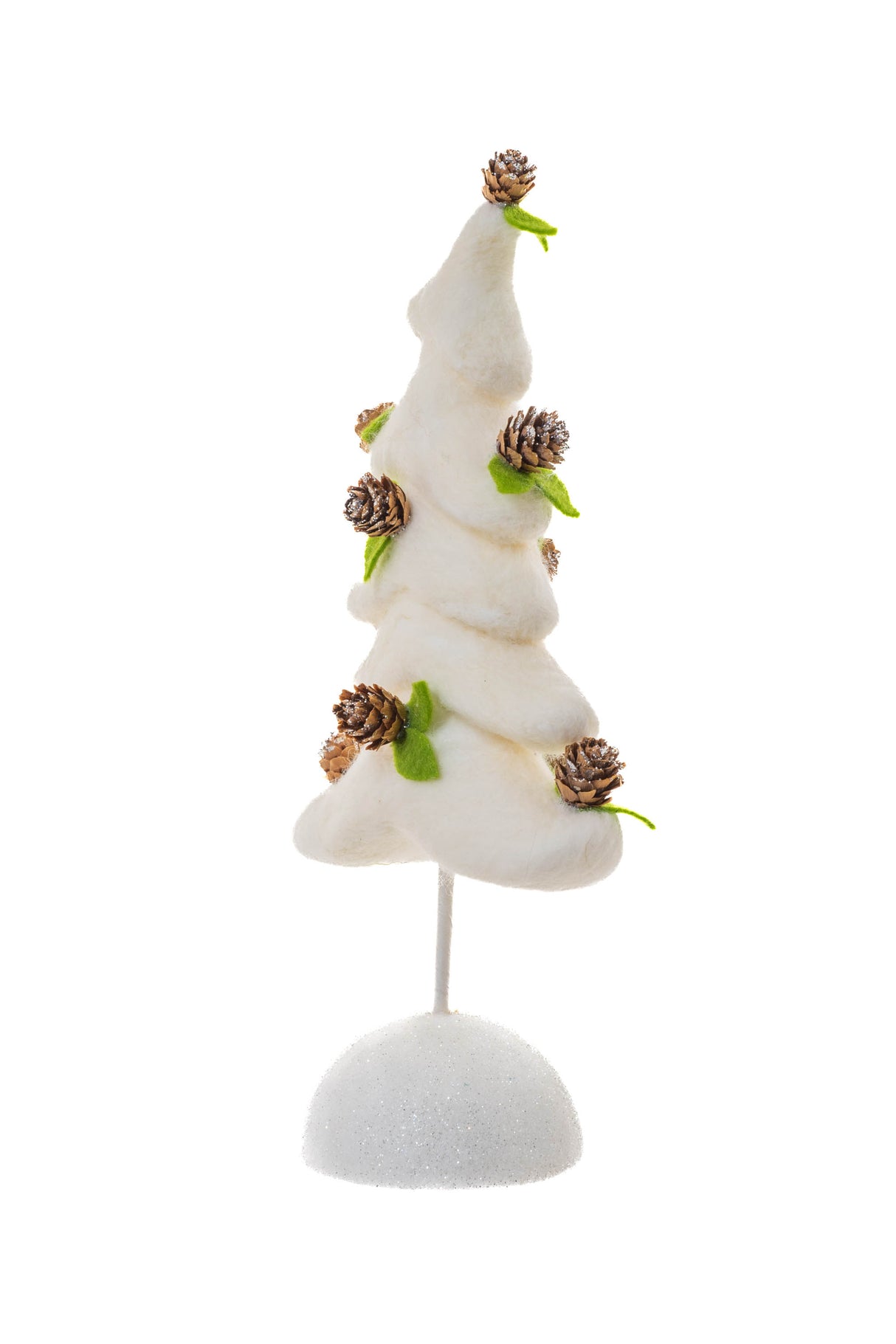 12" Frosty White Wool Tree Accent with Pinecones