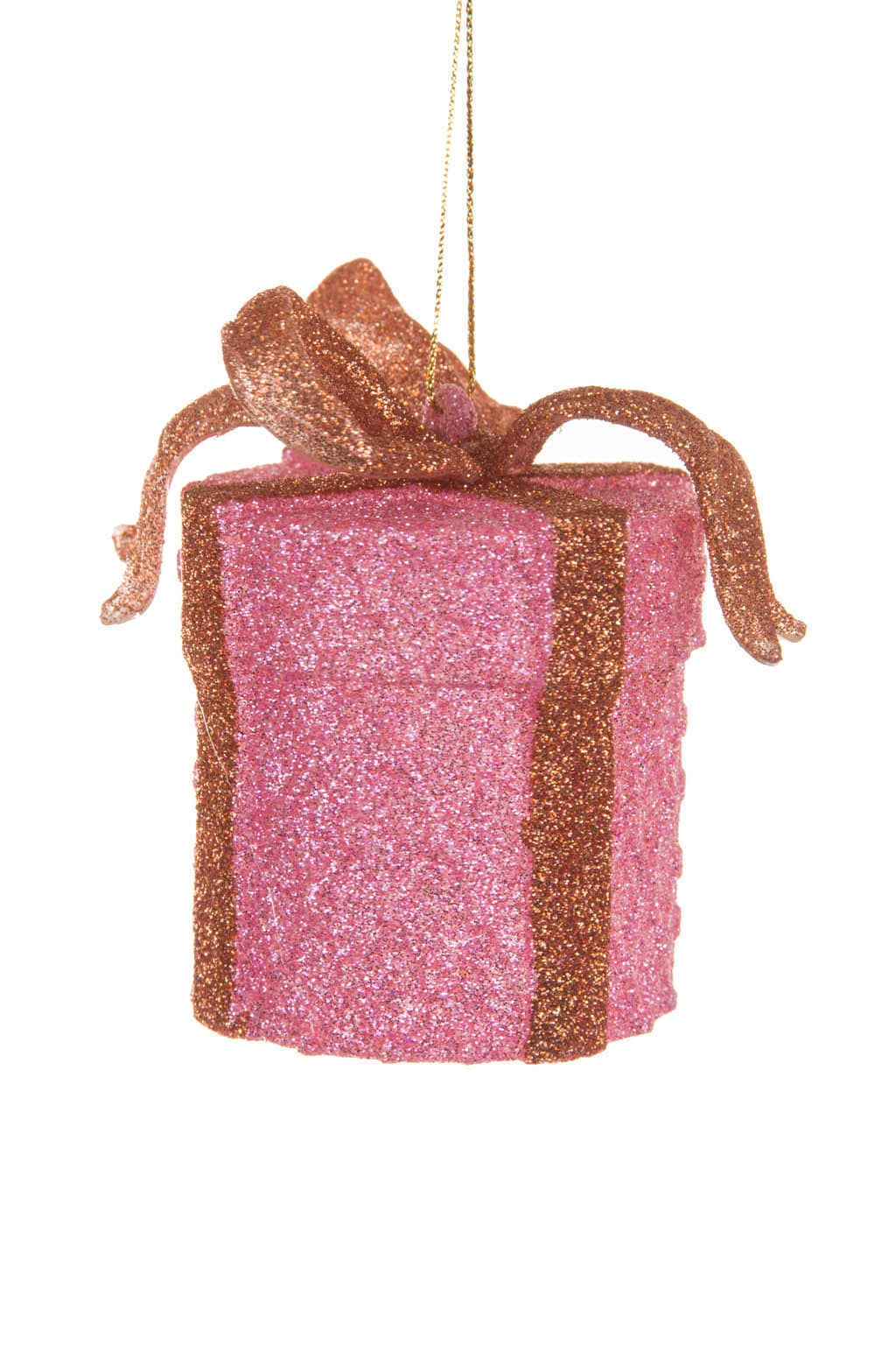 3.25"Hangable Pink Acrylic Gift Box Ornament with Bronze Ribbon