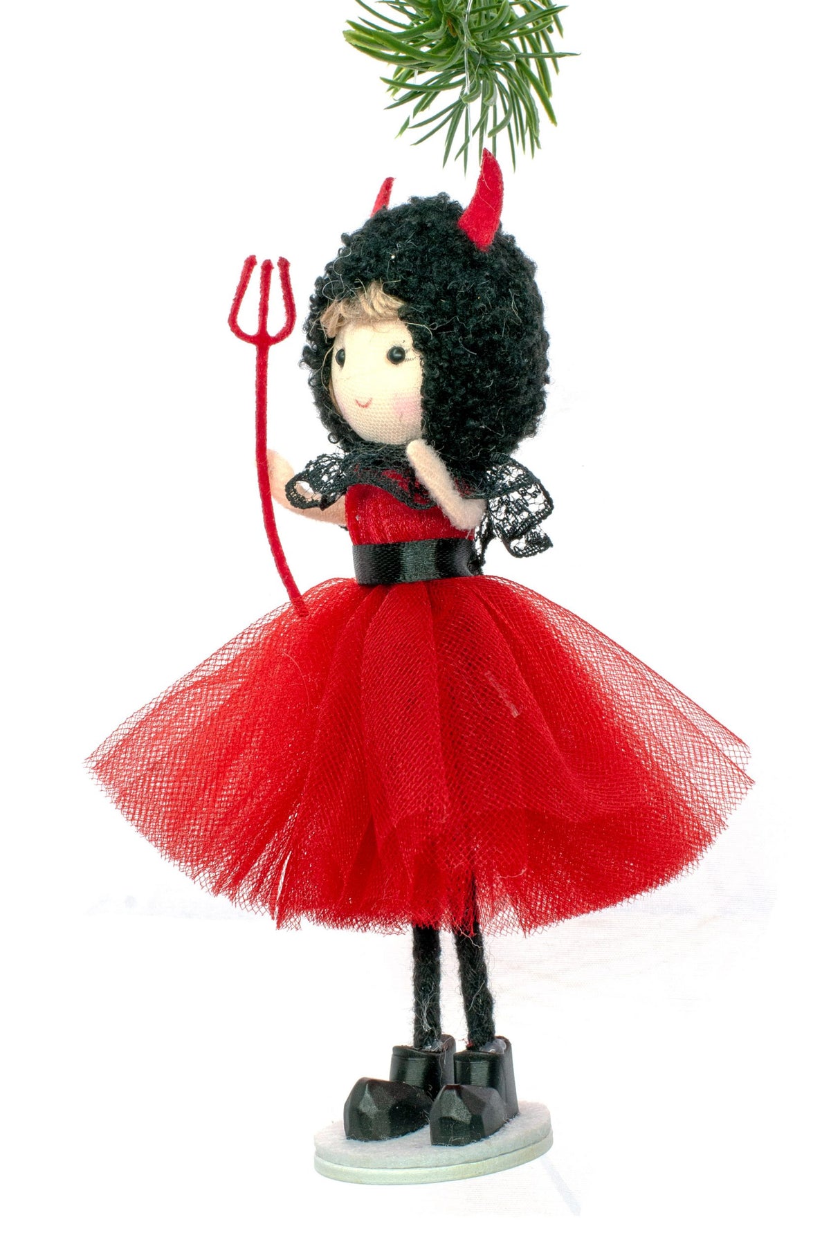 6.5" Red and Black Cloth Imp Girl Doll with Devil Hat