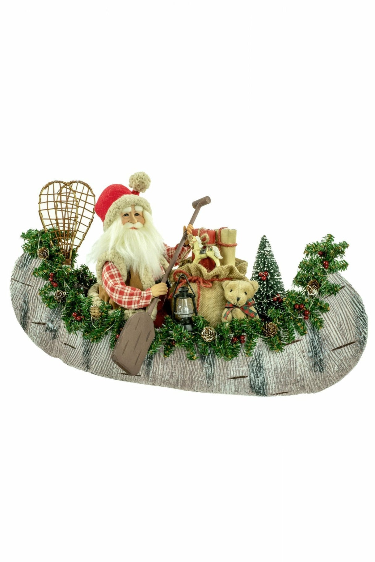 24" Red and Green Cardboard Canoeing Santa Figurine with Gift Sack