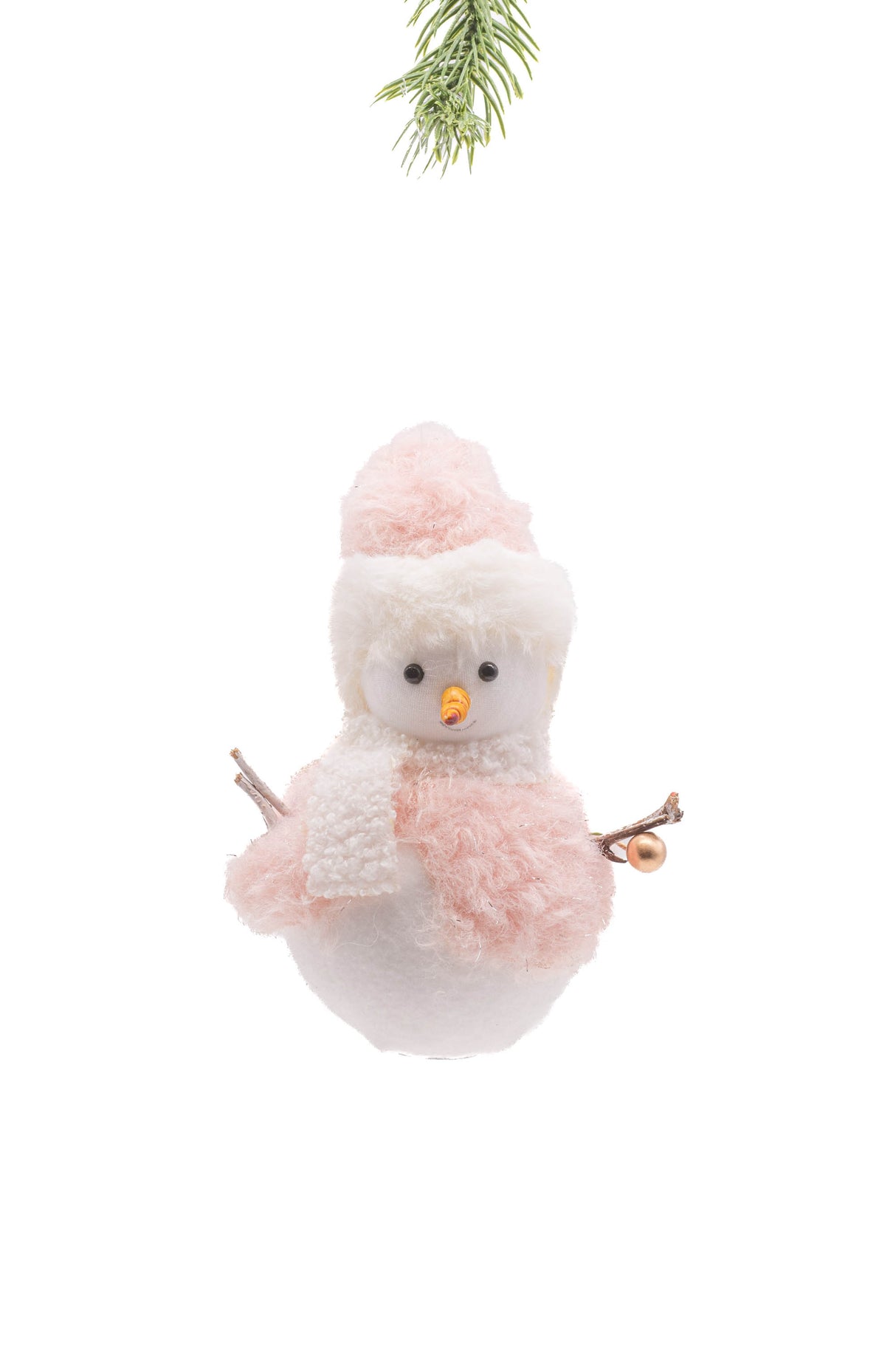 6" Pink and White Cloth Happy Snowman with Fuzzy Coat