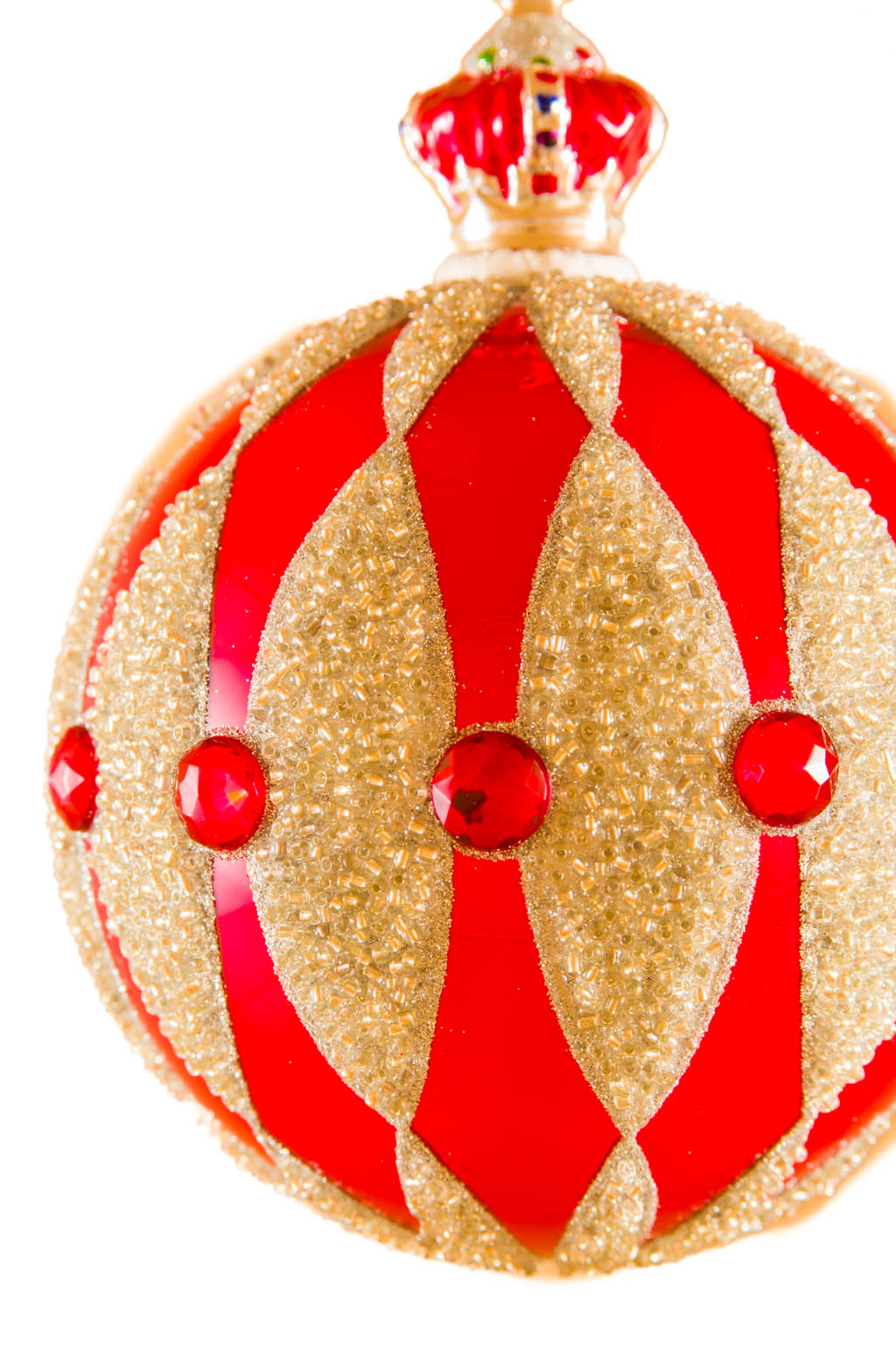7" Hanging Sequin Red and Silver Glass Royal Ball Ornament