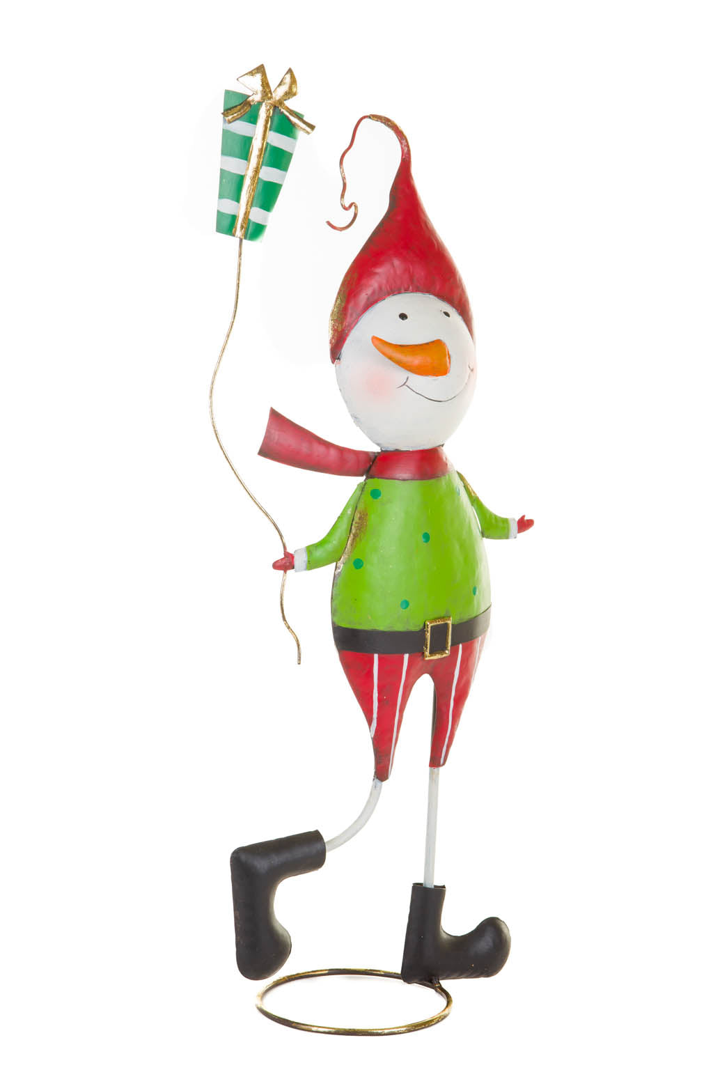 24" Red and Green Metal Snowman