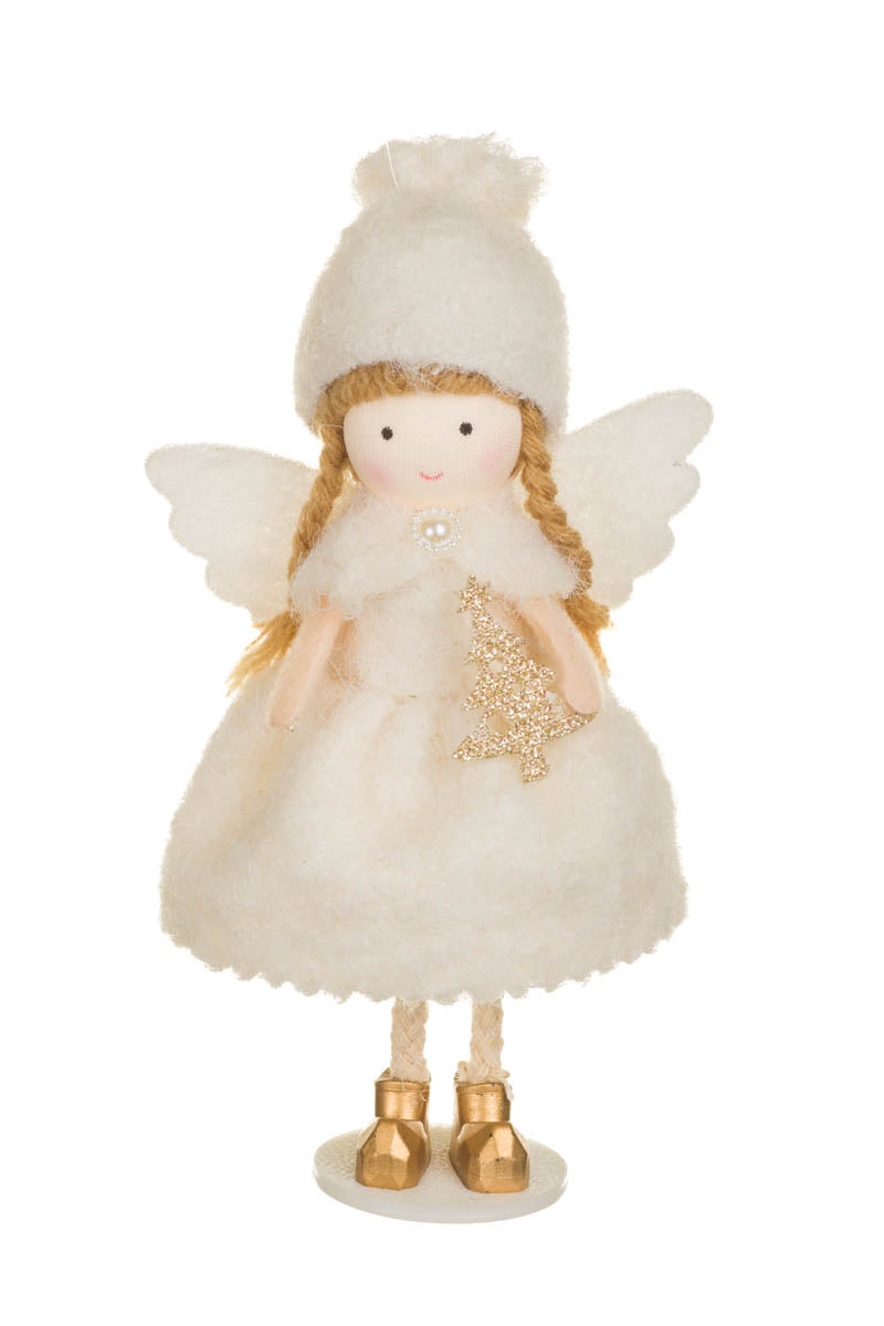 6.75" Hangable White Fabric Toasty Cherub Girl Doll with Glittering Christmas Tree