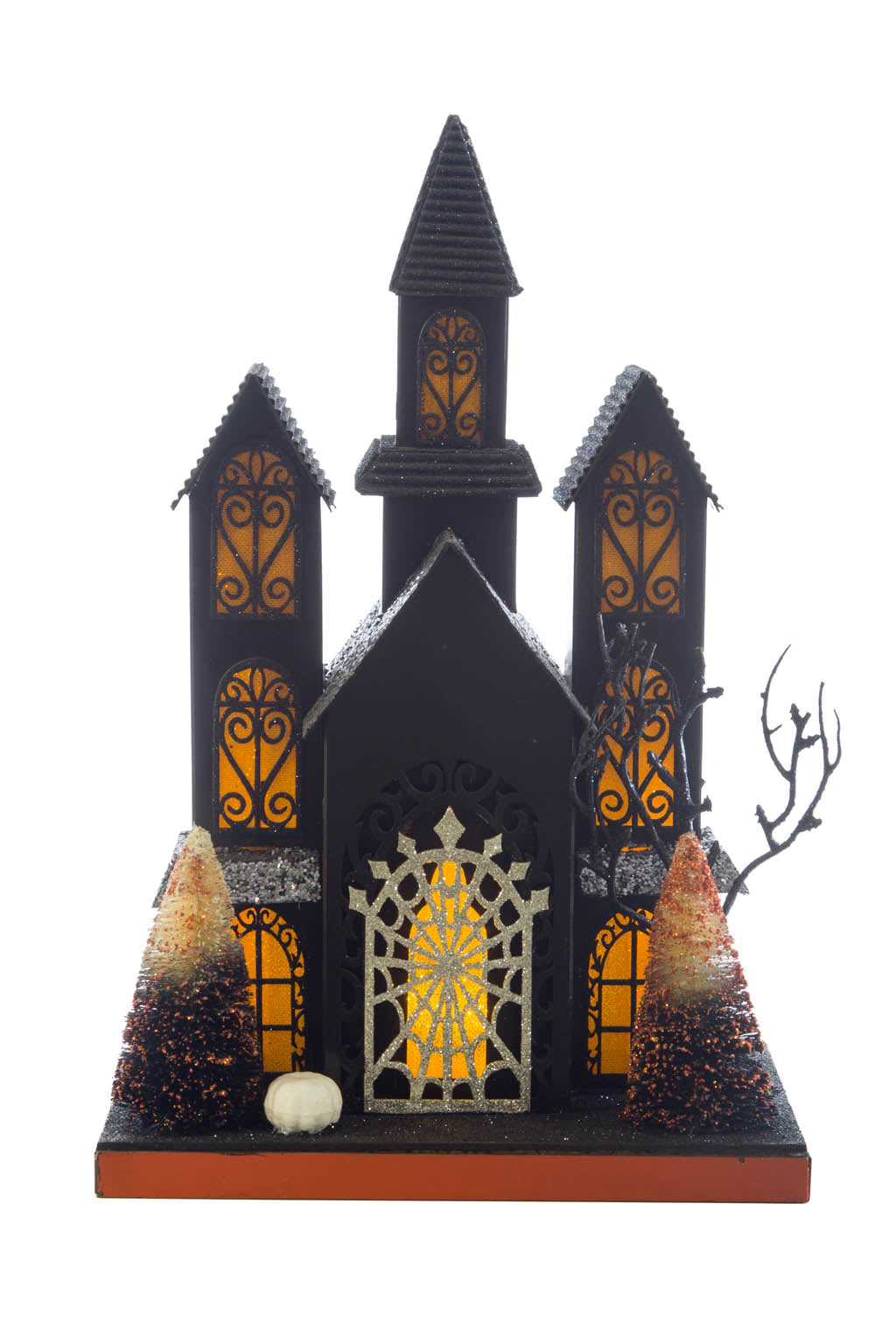 12" Black and Orange Cardboard LED Haunted House