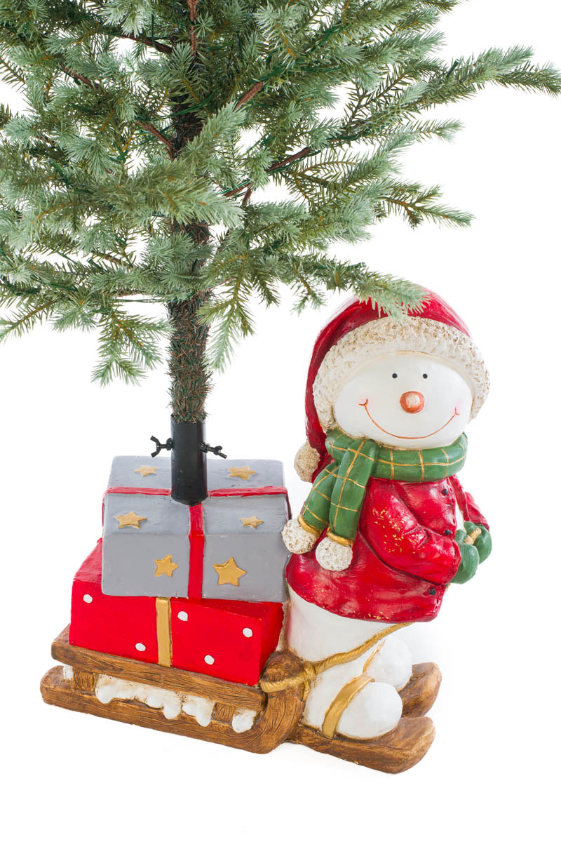 20.5" Red Plaster Fiberglass Snowman Christmas Tree Stand with Sled