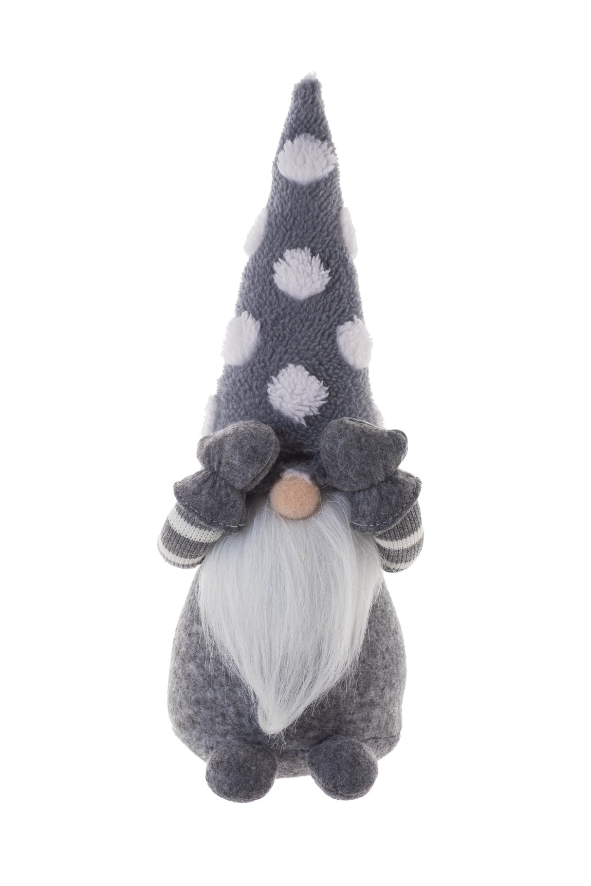 14" Gray and White Plush Shy Guy Gnome with Spotted Hat