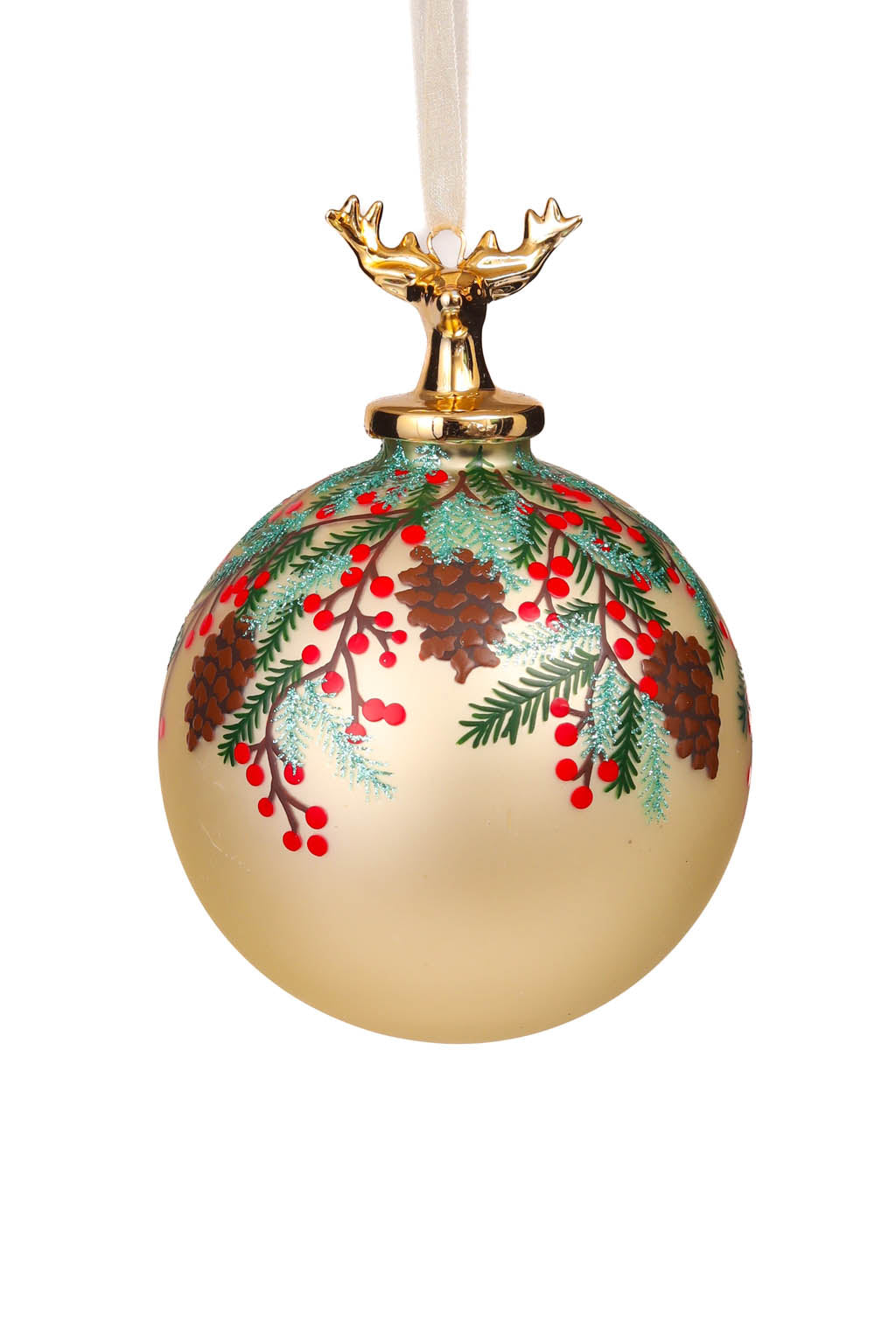 4.3" Hanging Beige and Green Porcelain Festive Ornament with Spray
