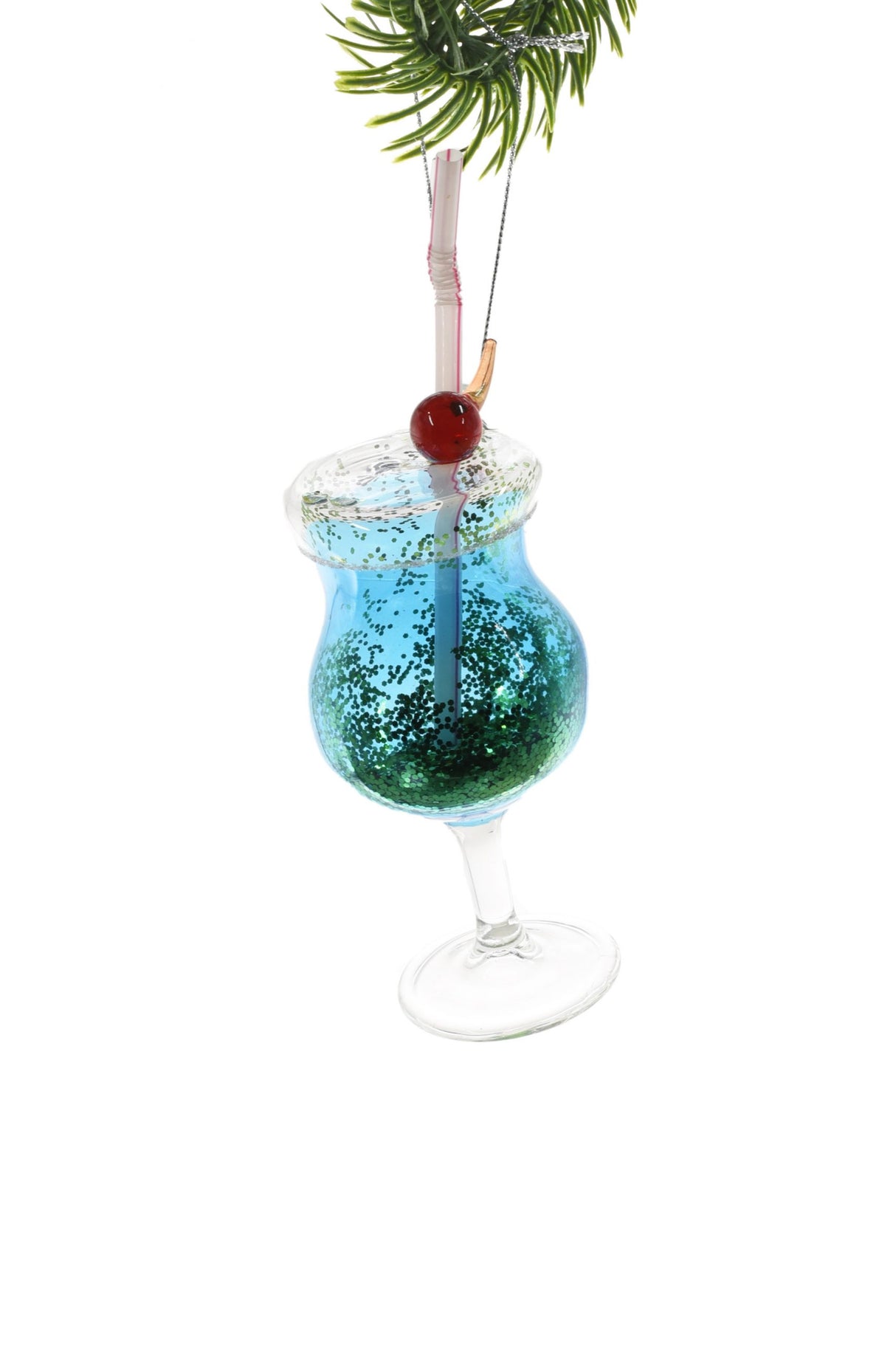 6" Hanging Aqua Glass Cocktail Ornament