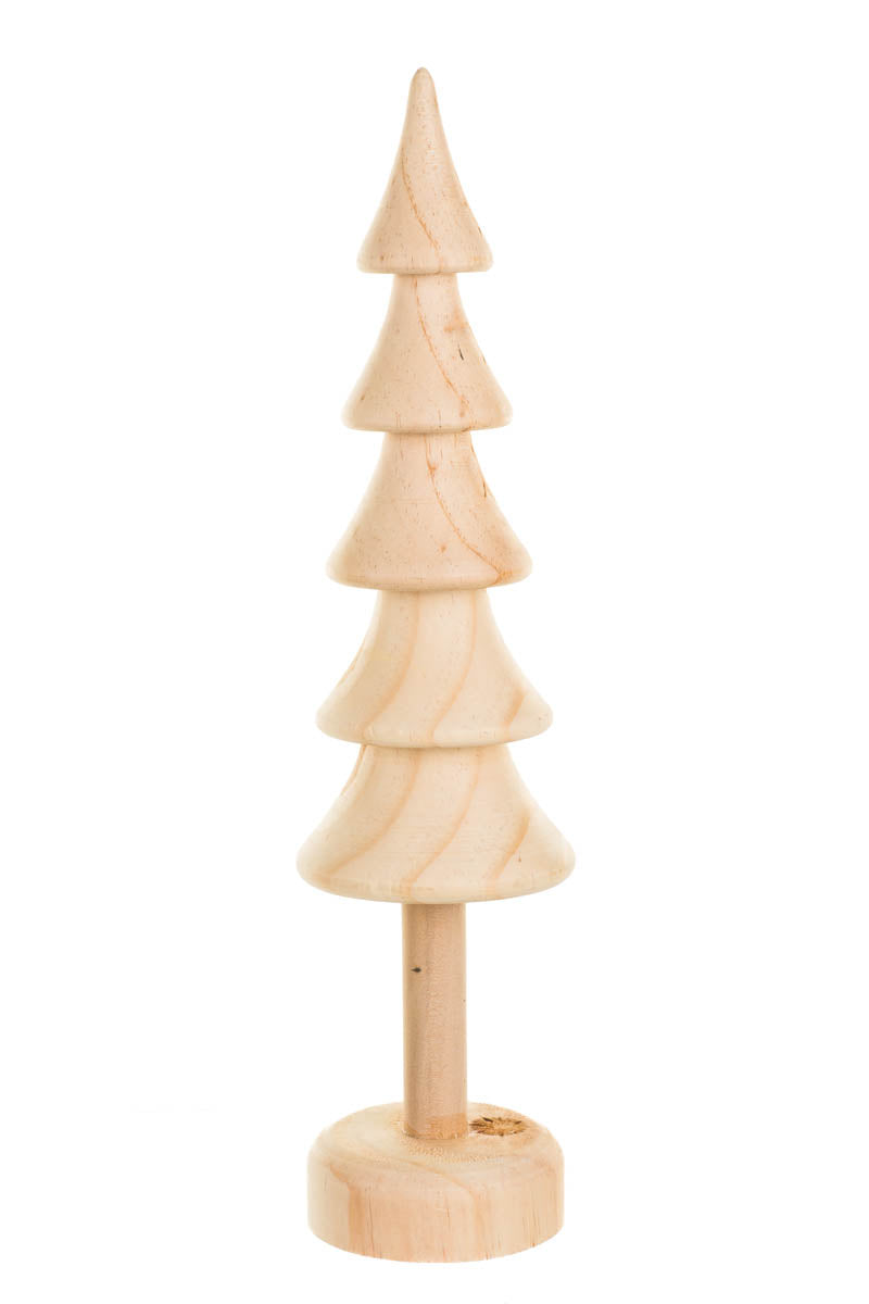 12.5" Large Beige Wooden Conical Tree Accent