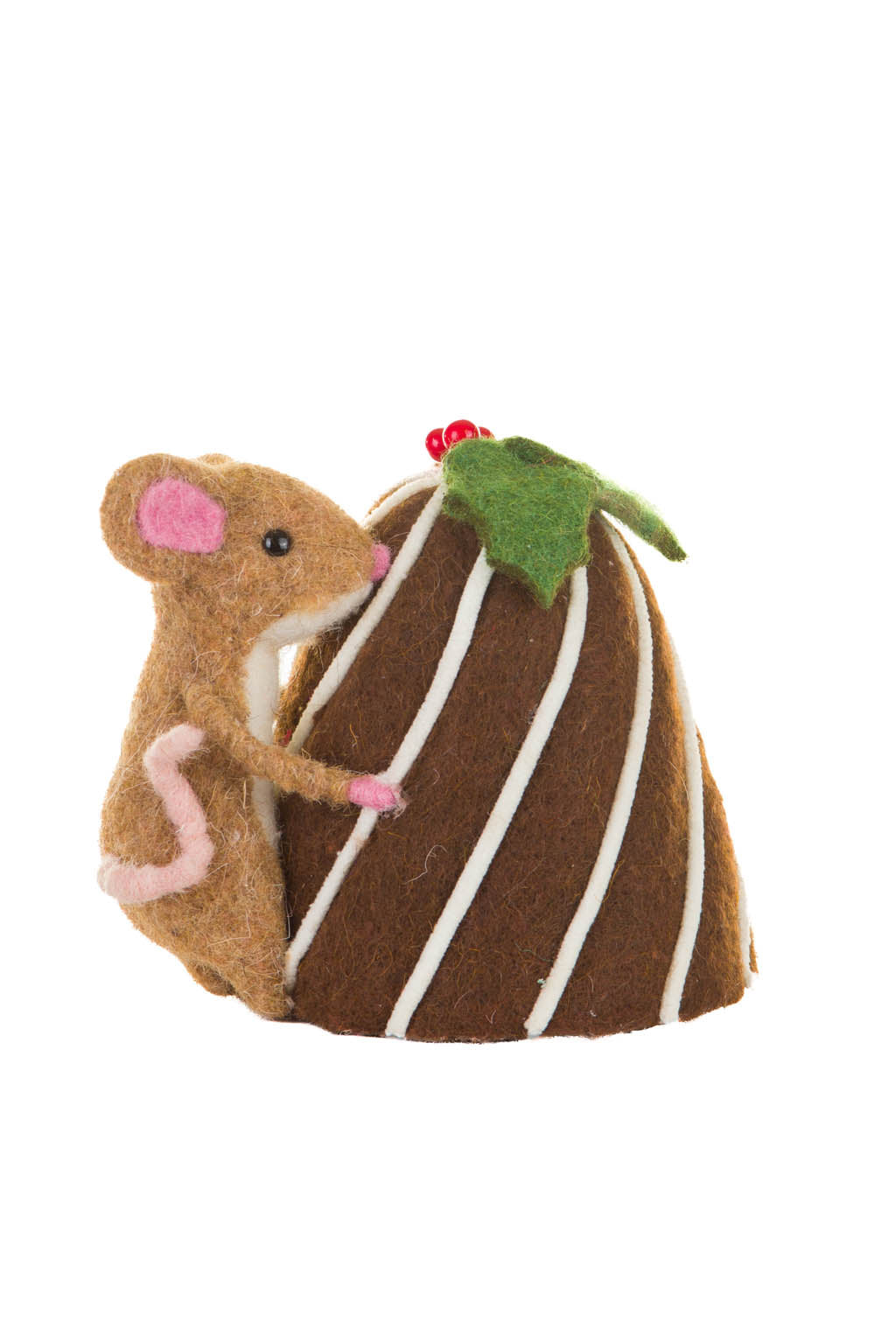 5.5" Brown Fleece Mouse Figure with Swirly Cake