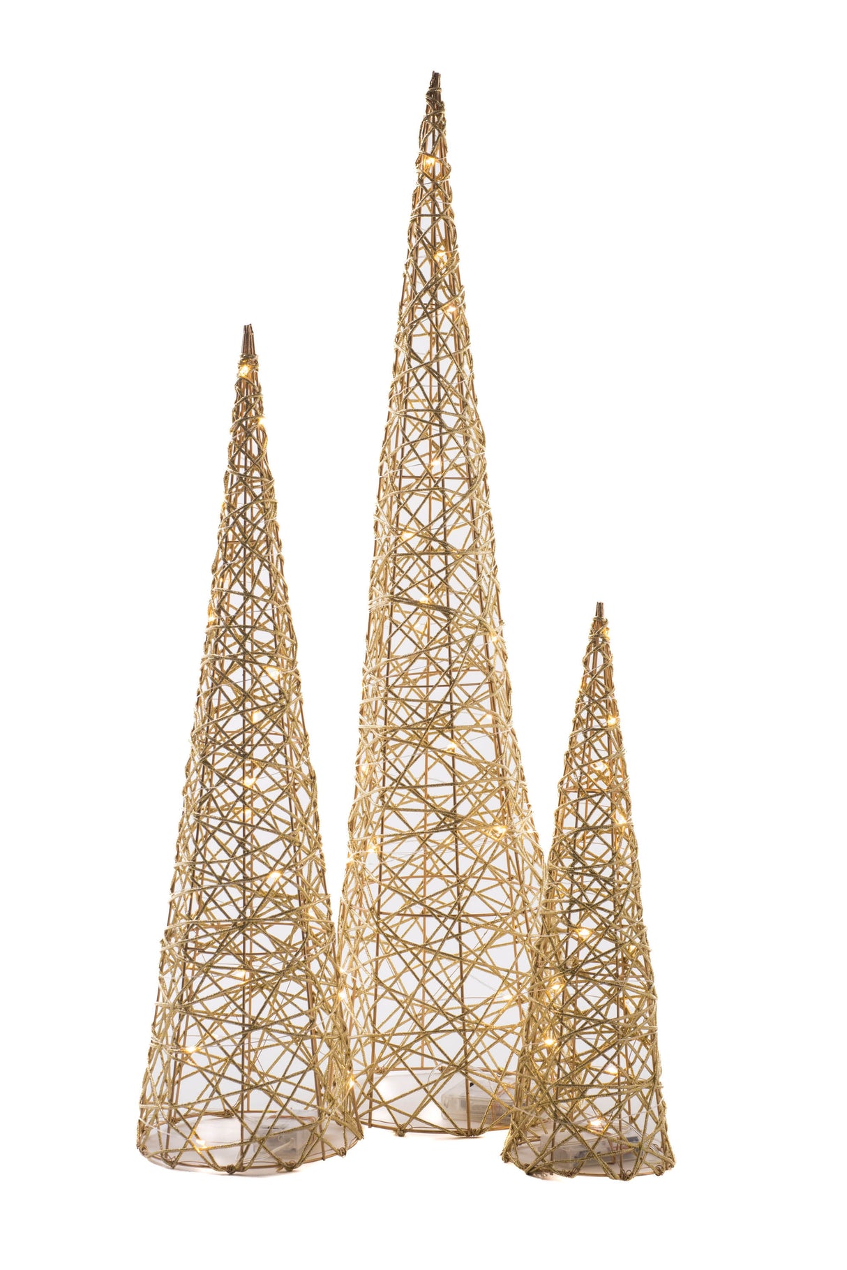 31.5"Cone Gold Wireframe Accent Illuminated Tree Set