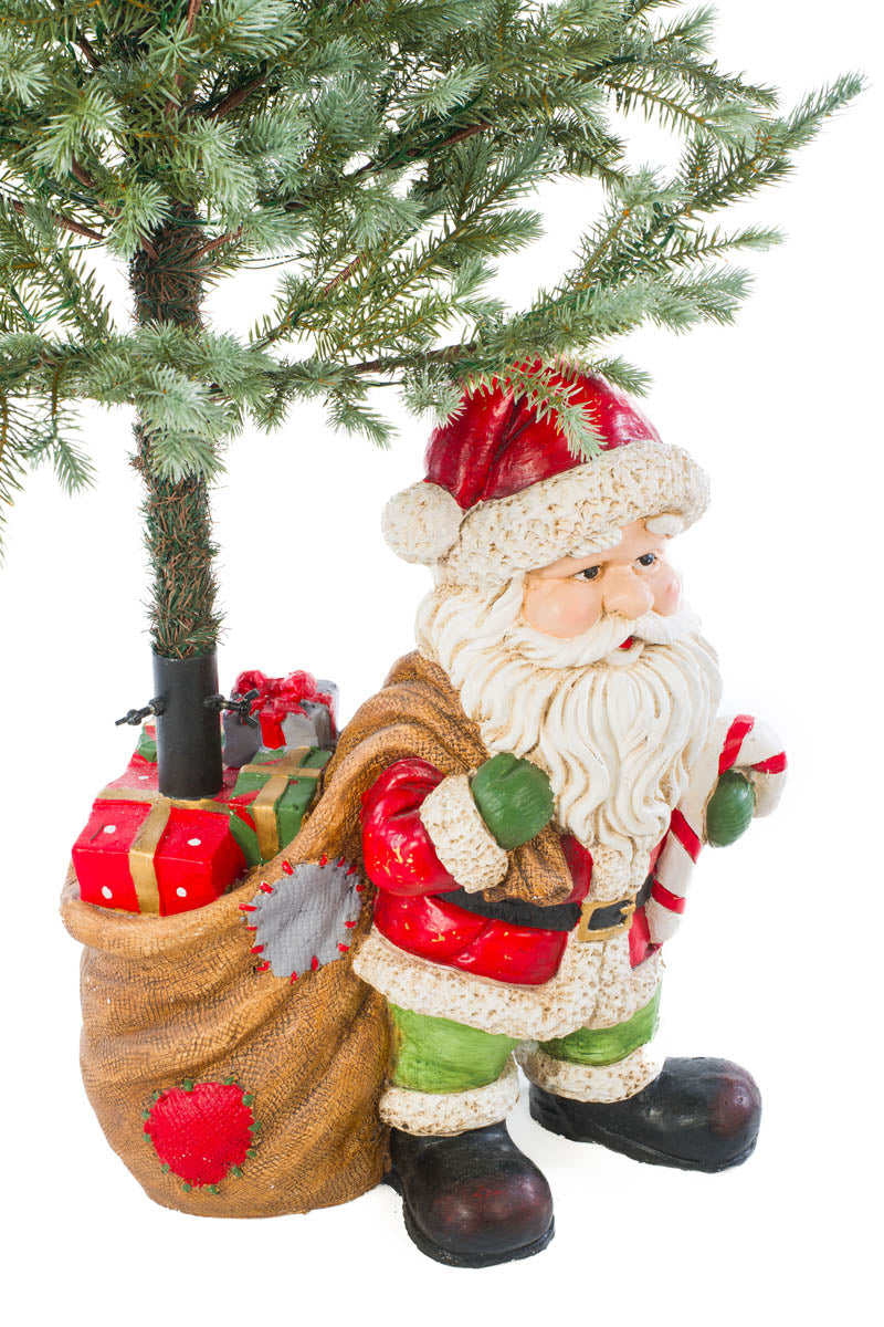22" Red Plaster Fiberglass Traditional Santa Christmas Tree Stand with Gift Sack