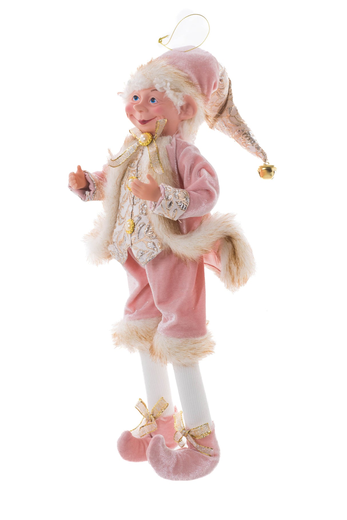 18" Hangable Pink and Gold Cloth Elf Chef Figurine with Adjustable Legs