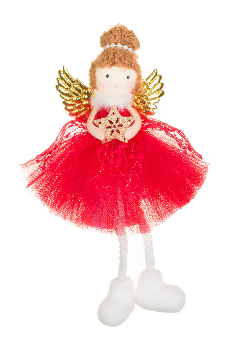 6.25" Hangable Red Fabric Sitting Ballet Angel Girl Doll