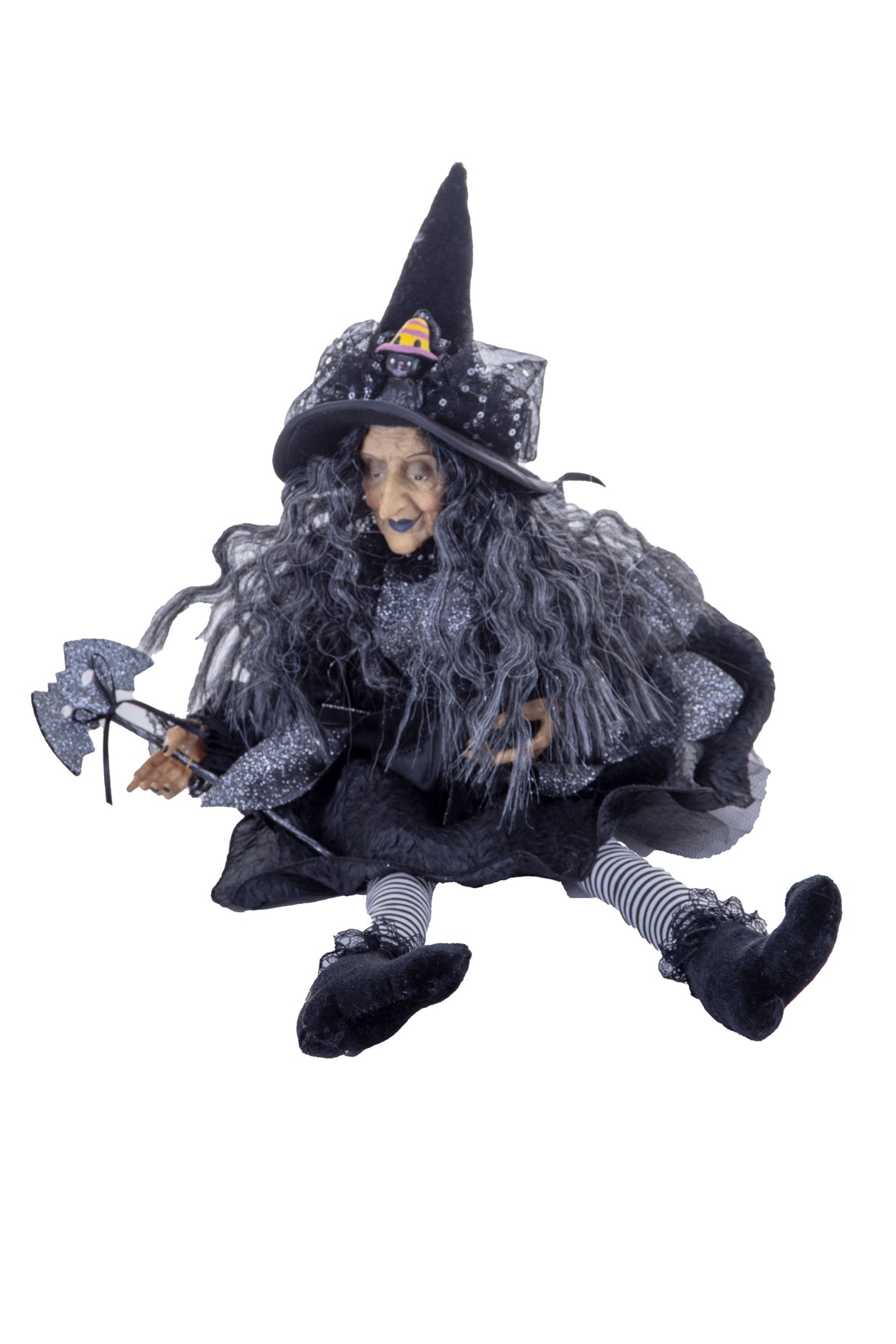 20" Sitting Black Cloth Adorable Witch Figure with Scepter