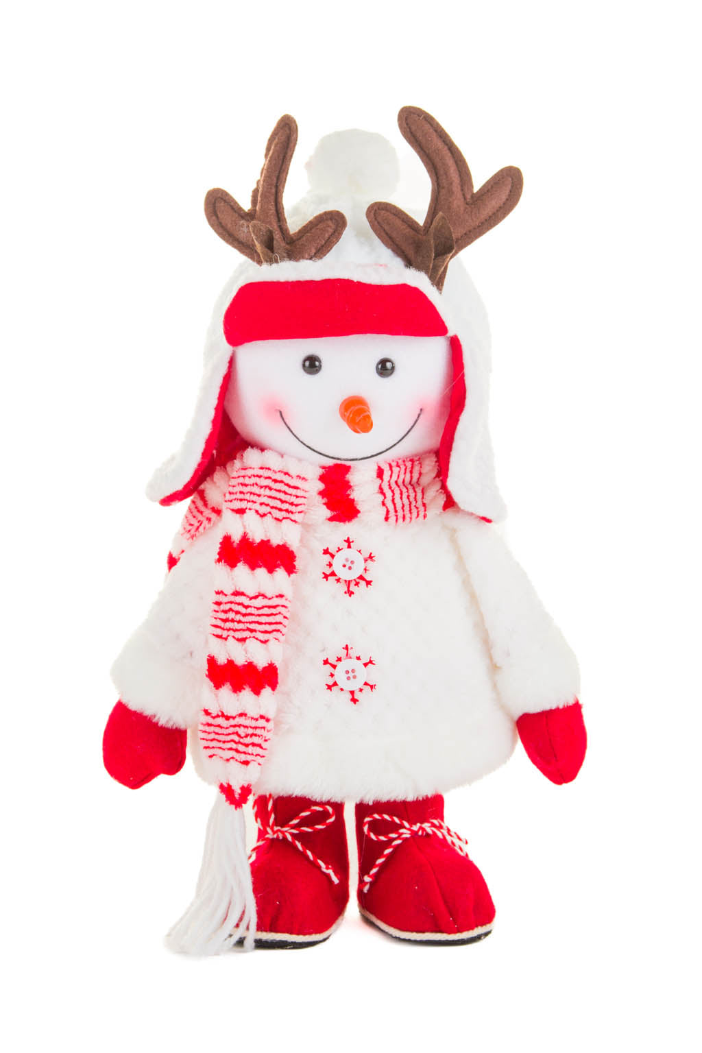 15" Red and White Cloth Little Girl Snowman with Antlers
