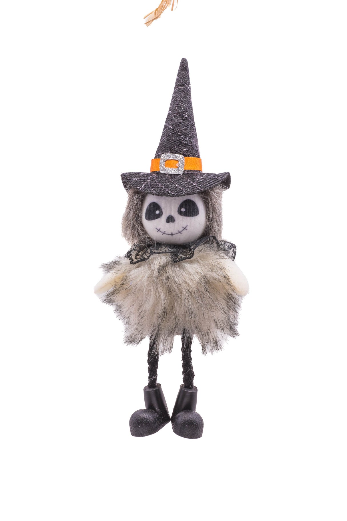 7.5" White Cloth Cute Lil Fuzzy Skelly with Spider-Print Hat