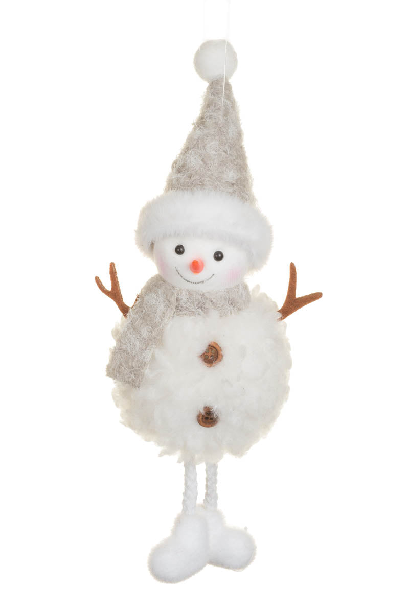 8.25" Fluffy Hanging Off-White Fabric Hat Snowman Doll with Scarf
