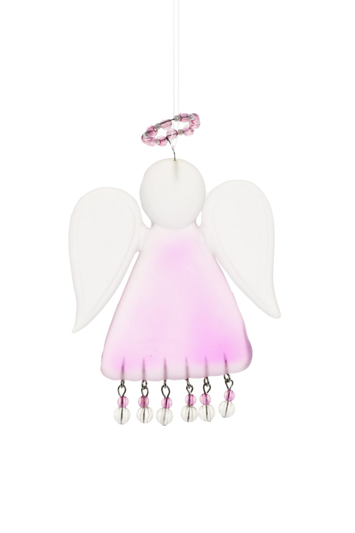 3.5" Hanging Green Glass Angel Ornament with Clover