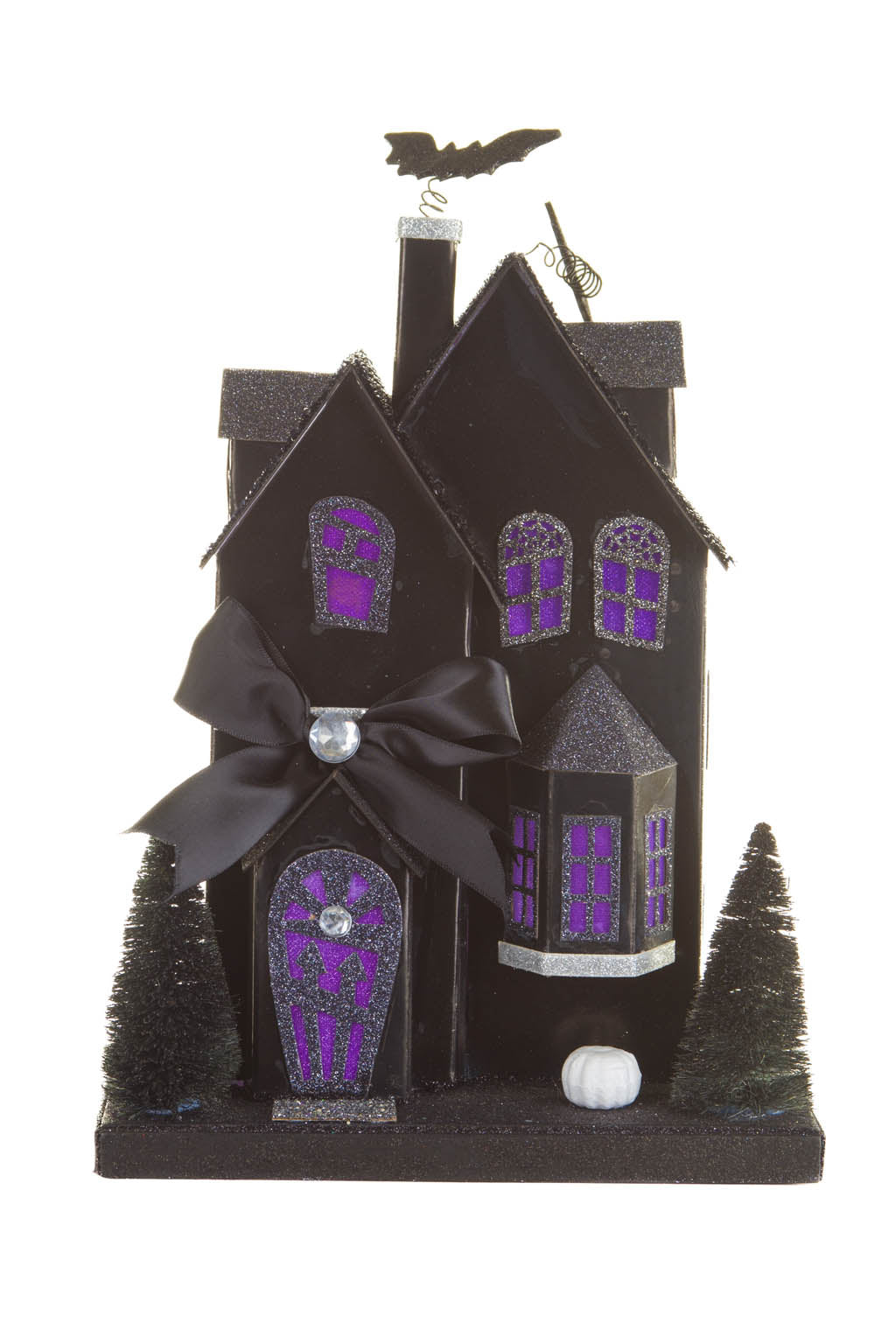 12" Black and Purple Cardboard LED Haunted House