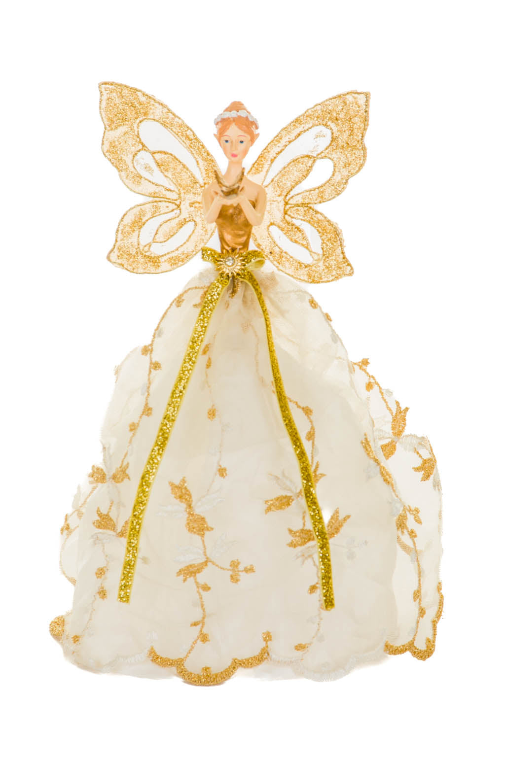 10.3"White and Gold Polyester Graceful Angel Tree Topper