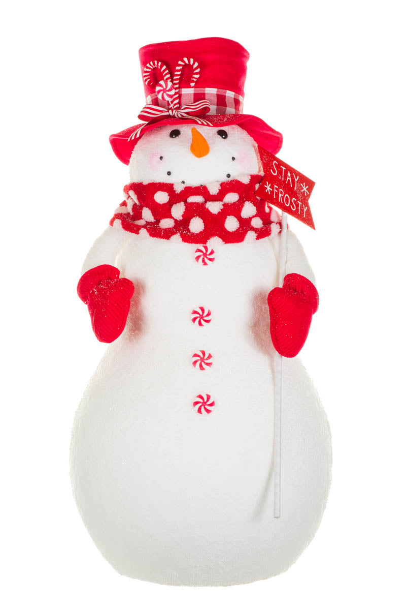 37.5" Sparkly White and Red Fabric "Stay Frosty" Snowman Figurine
