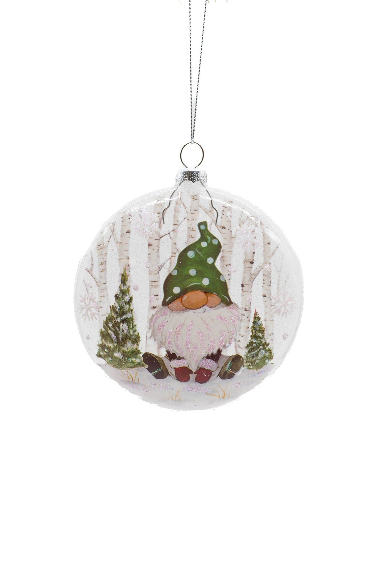 4.5" Hanging Yellow and Red Glass Painted Pendant with Santa On The Job