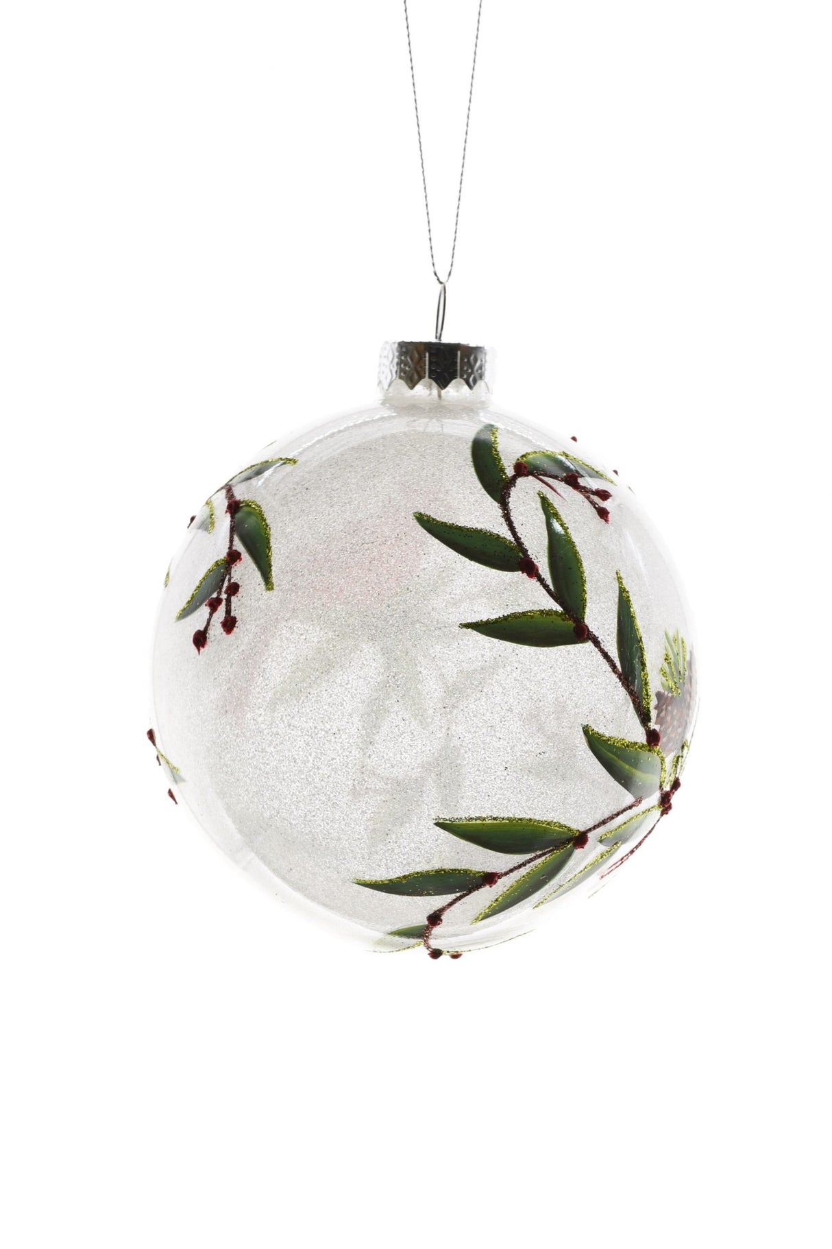 4"Hanging Clear Glass Ball Ornament with Perched Cardinals