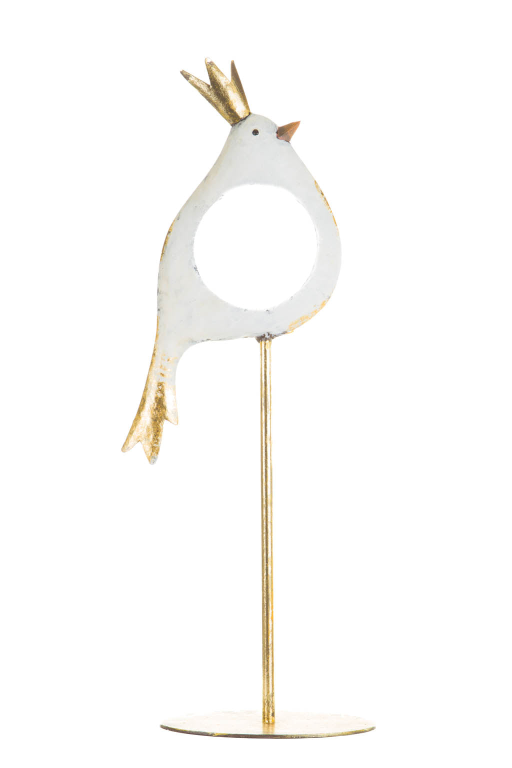 17" Gold and White Metal Bird Candle Holder
