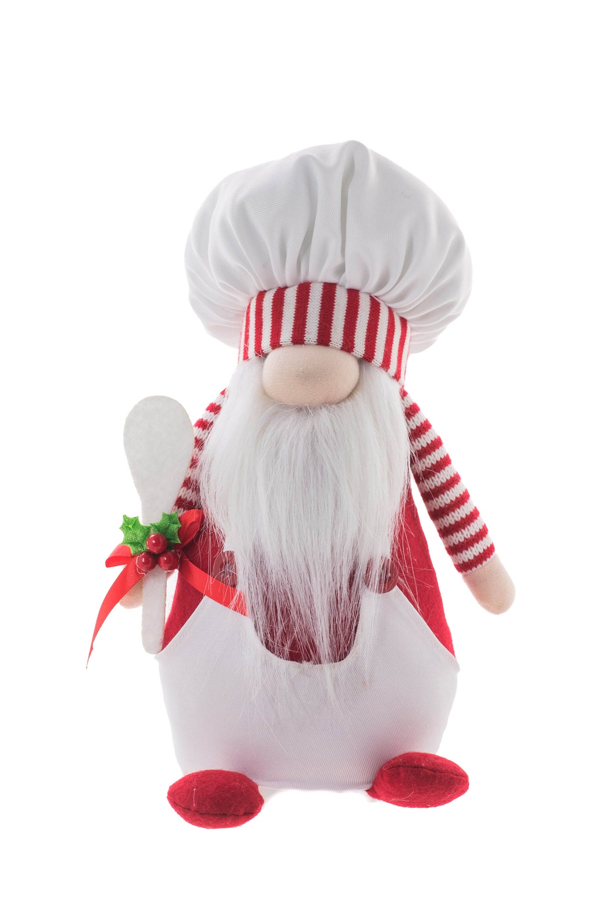 12.5" Striped White and Red Cloth Chef Santa Gnome with Spatula