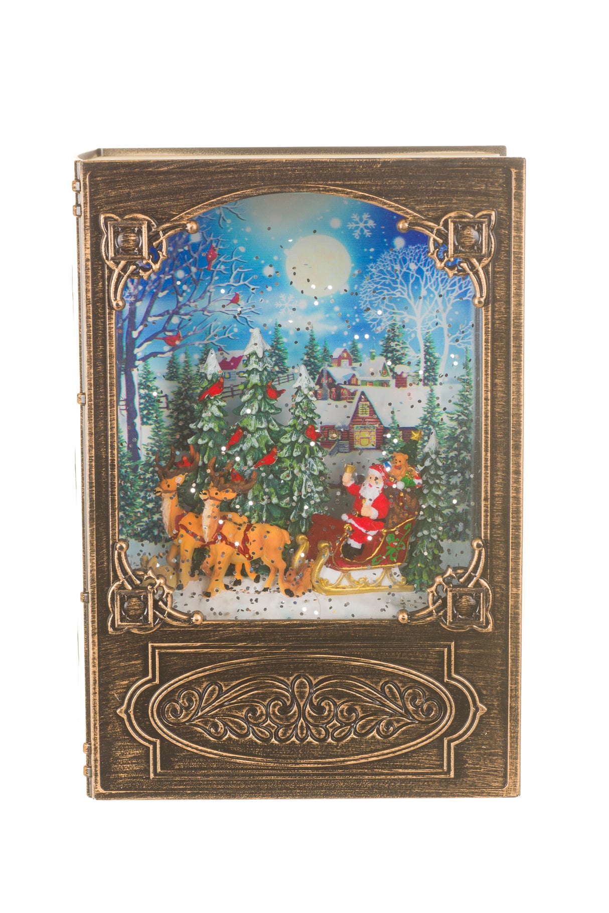 7.5" Musical Brass Glass Bookend LED Snow Globe with Christmas Eve Santa